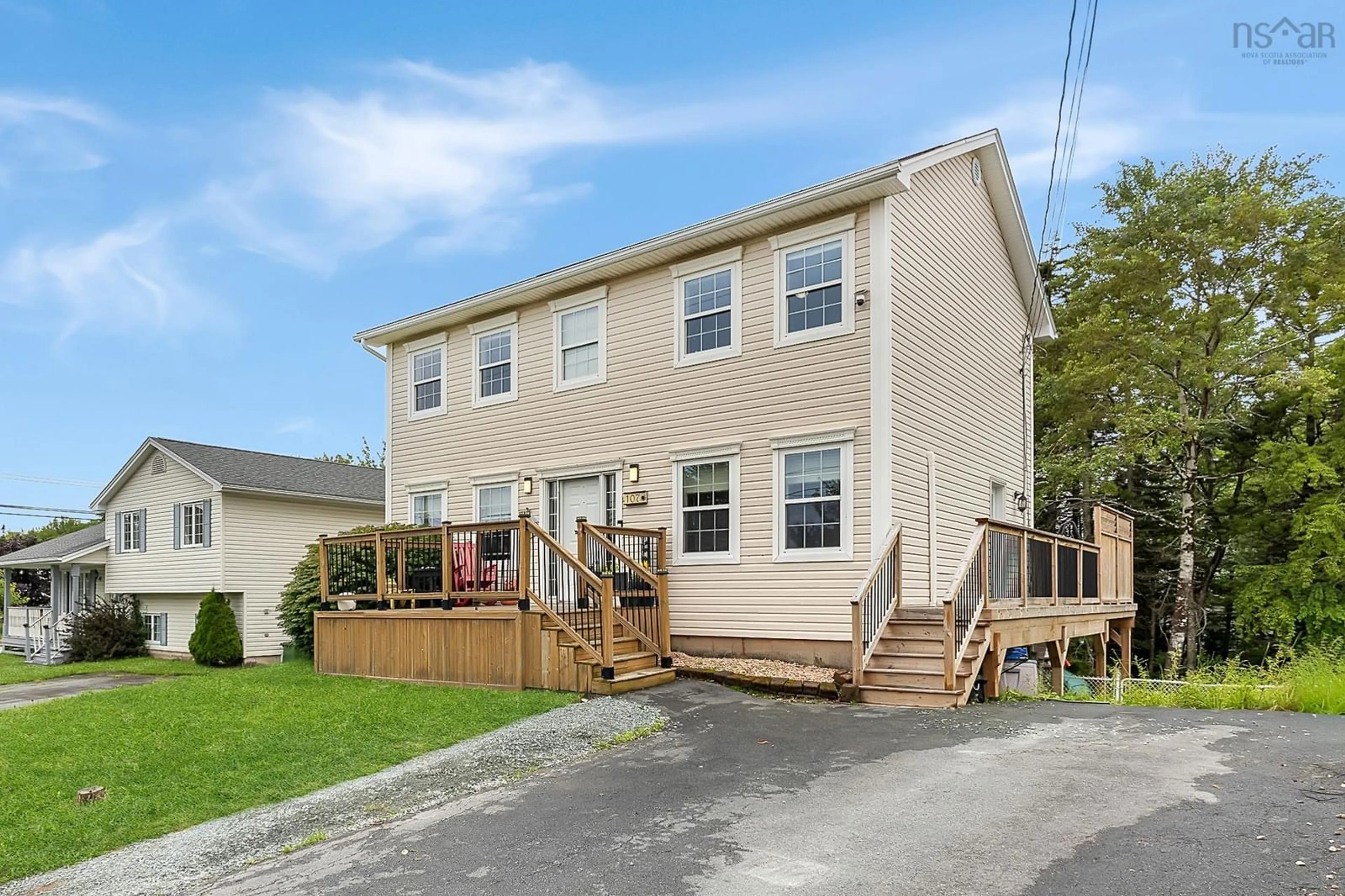 Home with vinyl exterior material, street for 107 Bucheron Cres, Middle Sackville Nova Scotia B4E 3E9