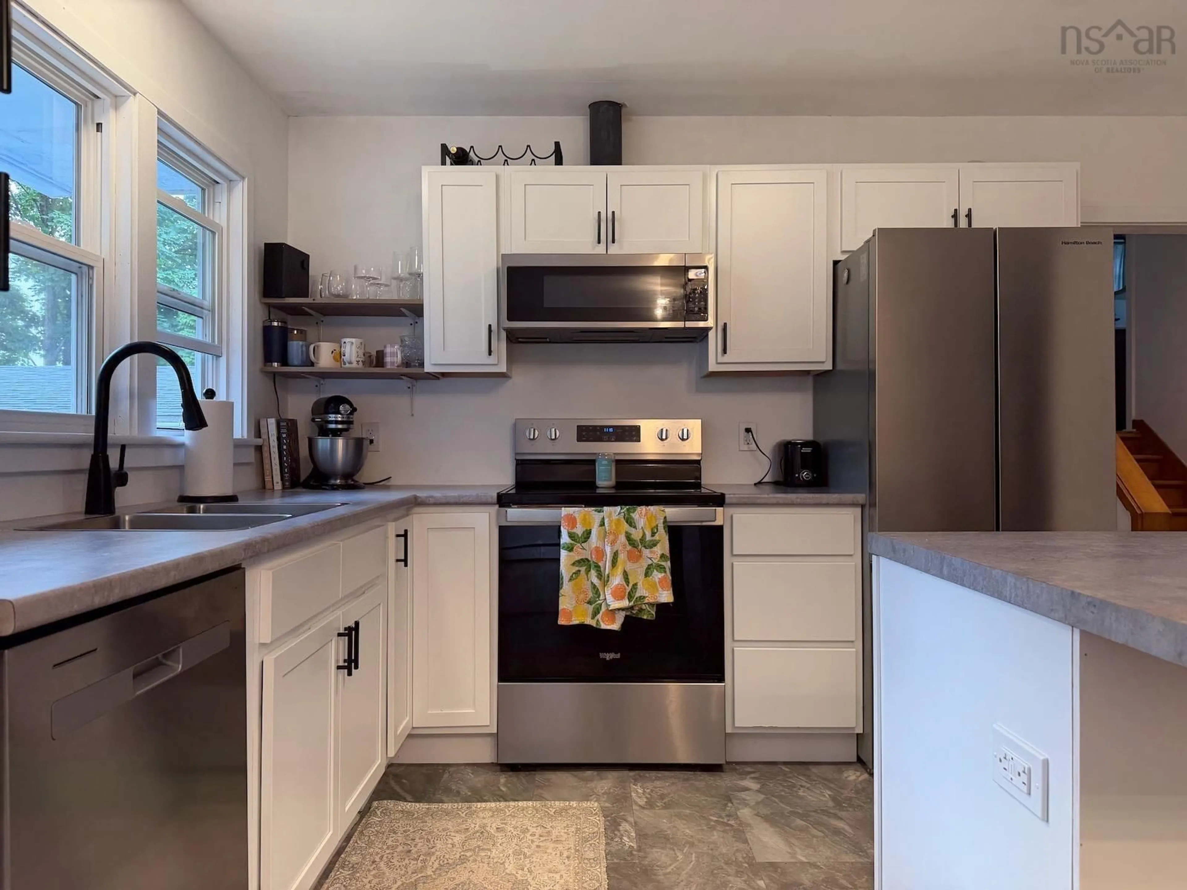 Open concept kitchen, ceramic/tile floor for 7 Highland Ave, Yarmouth Nova Scotia B5A 2A3
