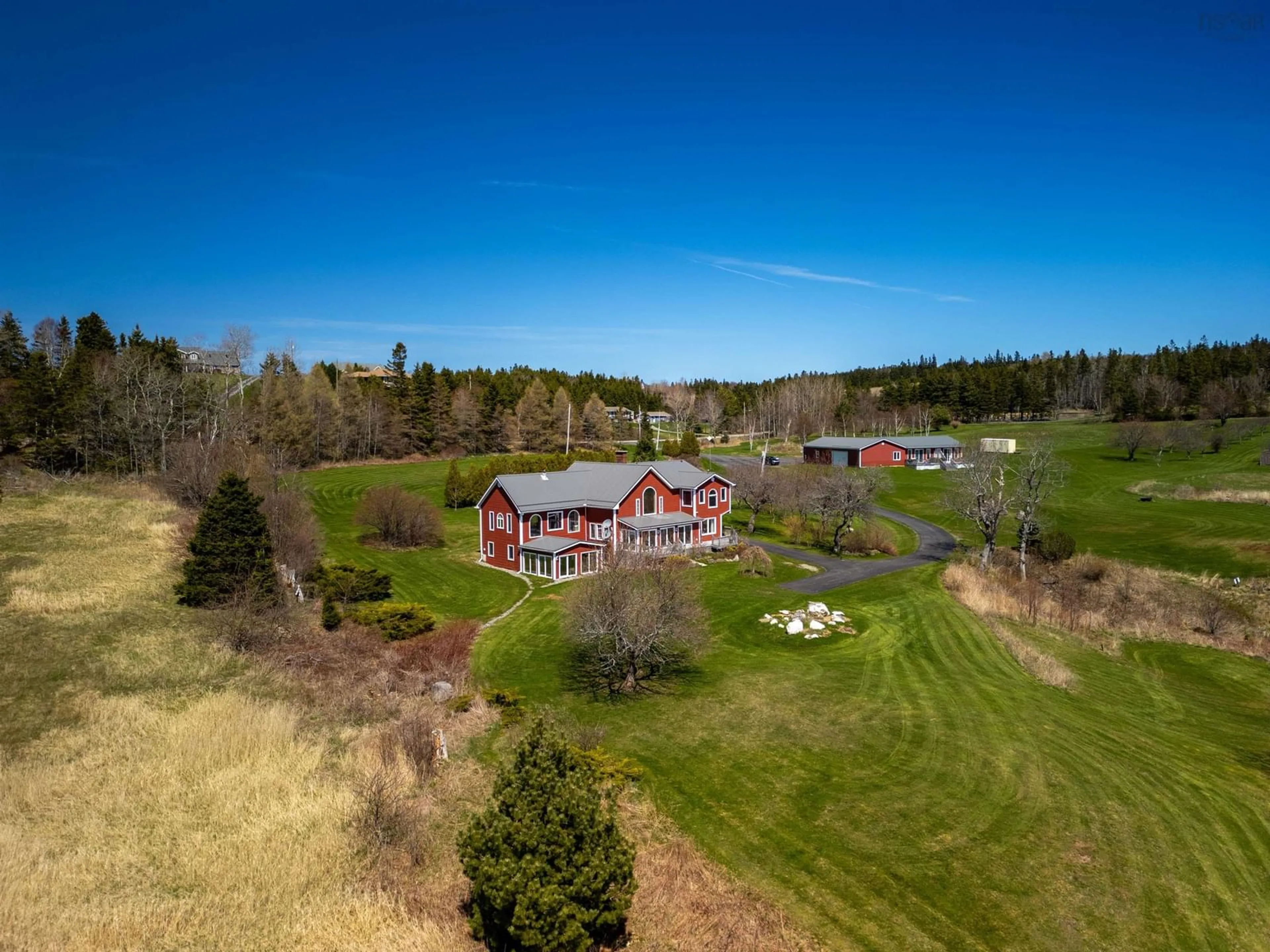 A pic from outside/outdoor area/front of a property/back of a property/a pic from drone, mountain view for 2125 Hillside Boularderie Rd, Hillside Boularderie Nova Scotia B1Y 2T5