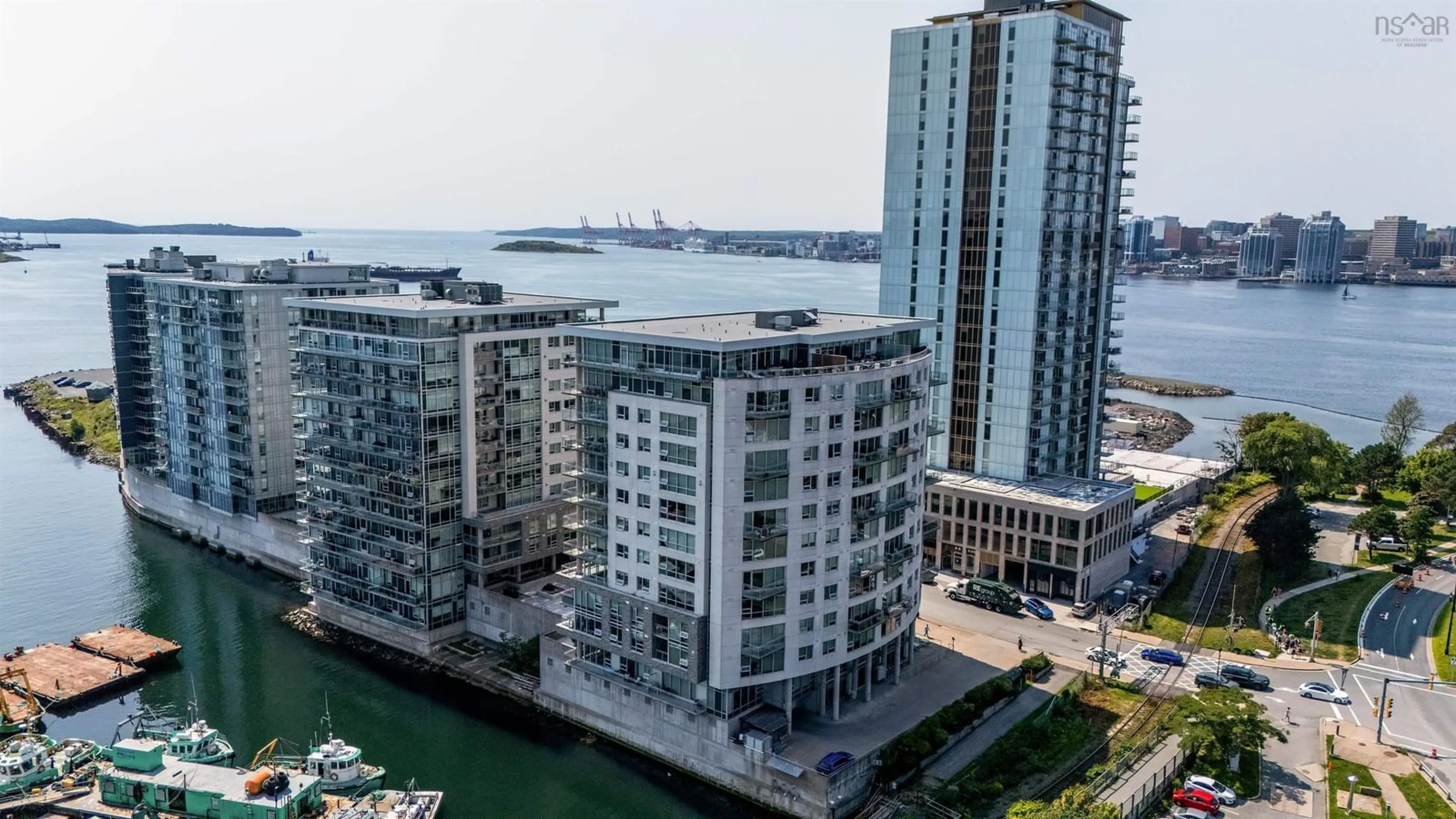 A pic from outside/outdoor area/front of a property/back of a property/a pic from drone, city buildings view from balcony for 15 Kings Wharf Pl #908, Dartmouth Nova Scotia B2Y 0C2