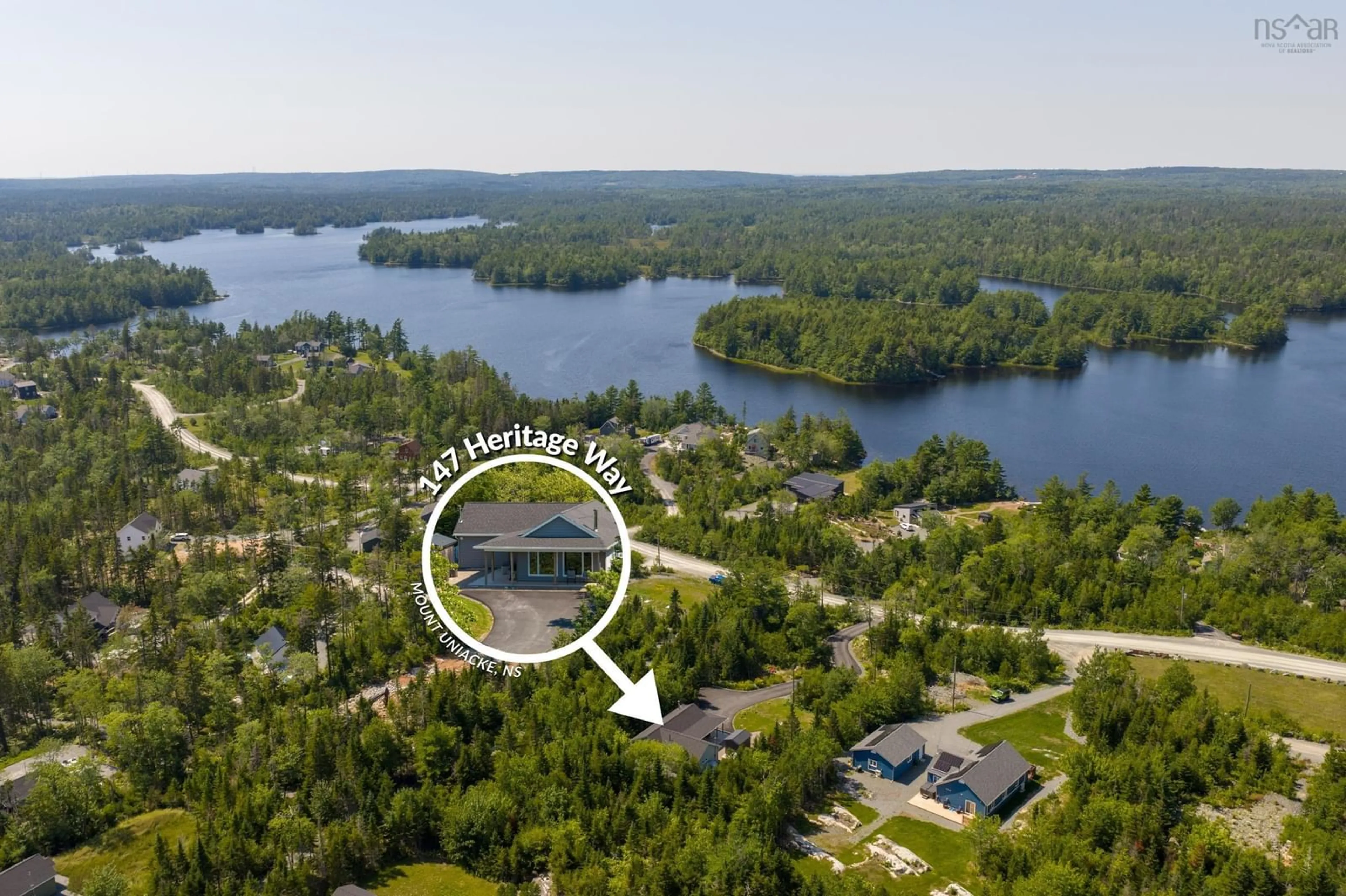 A pic from outside/outdoor area/front of a property/back of a property/a pic from drone, water/lake/river/ocean view for 147 Heritage Way, East Uniacke Nova Scotia B0N 1Z0