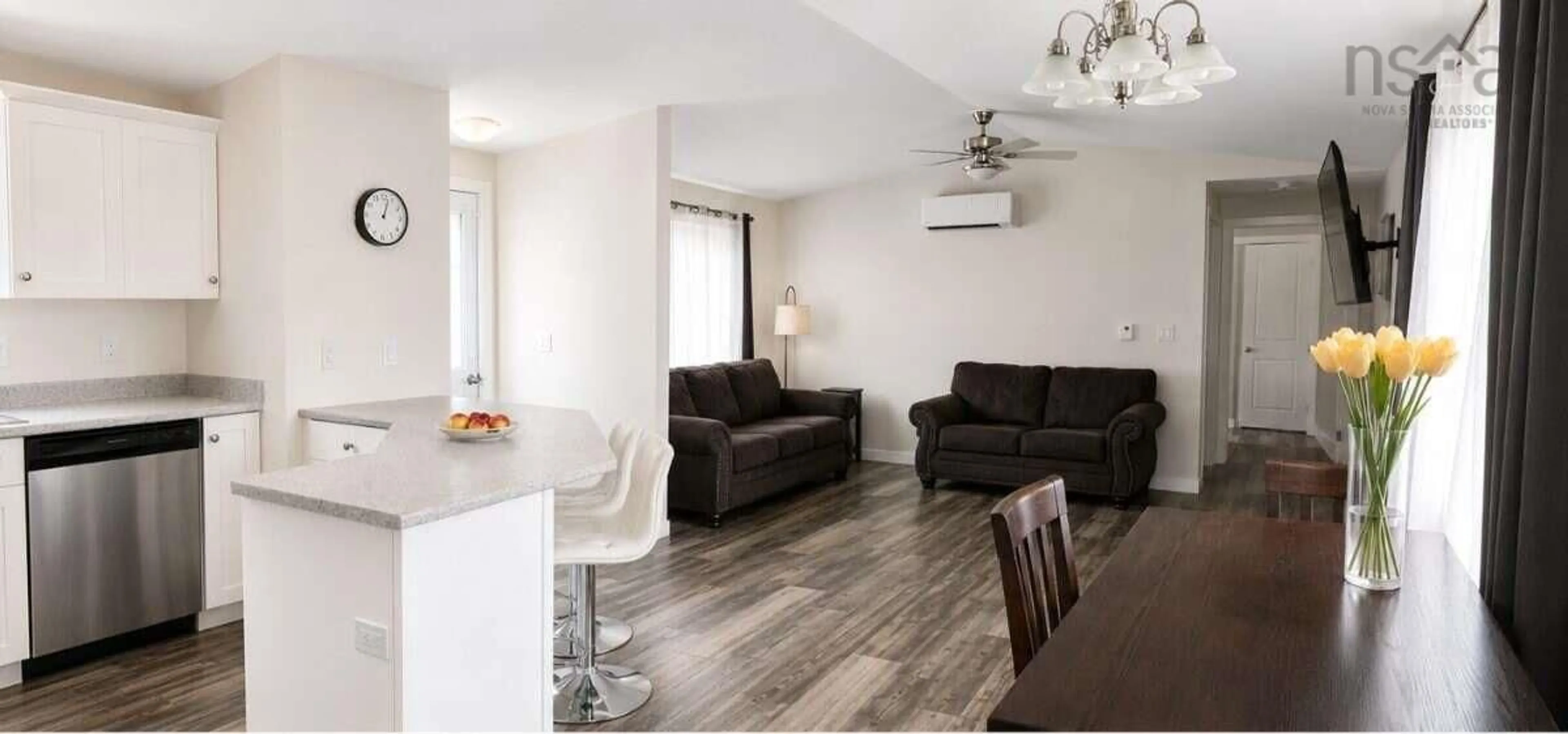 Living room with furniture, wood/laminate floor for 17 Parkwood Dr, New Minas Nova Scotia B4N 3T3