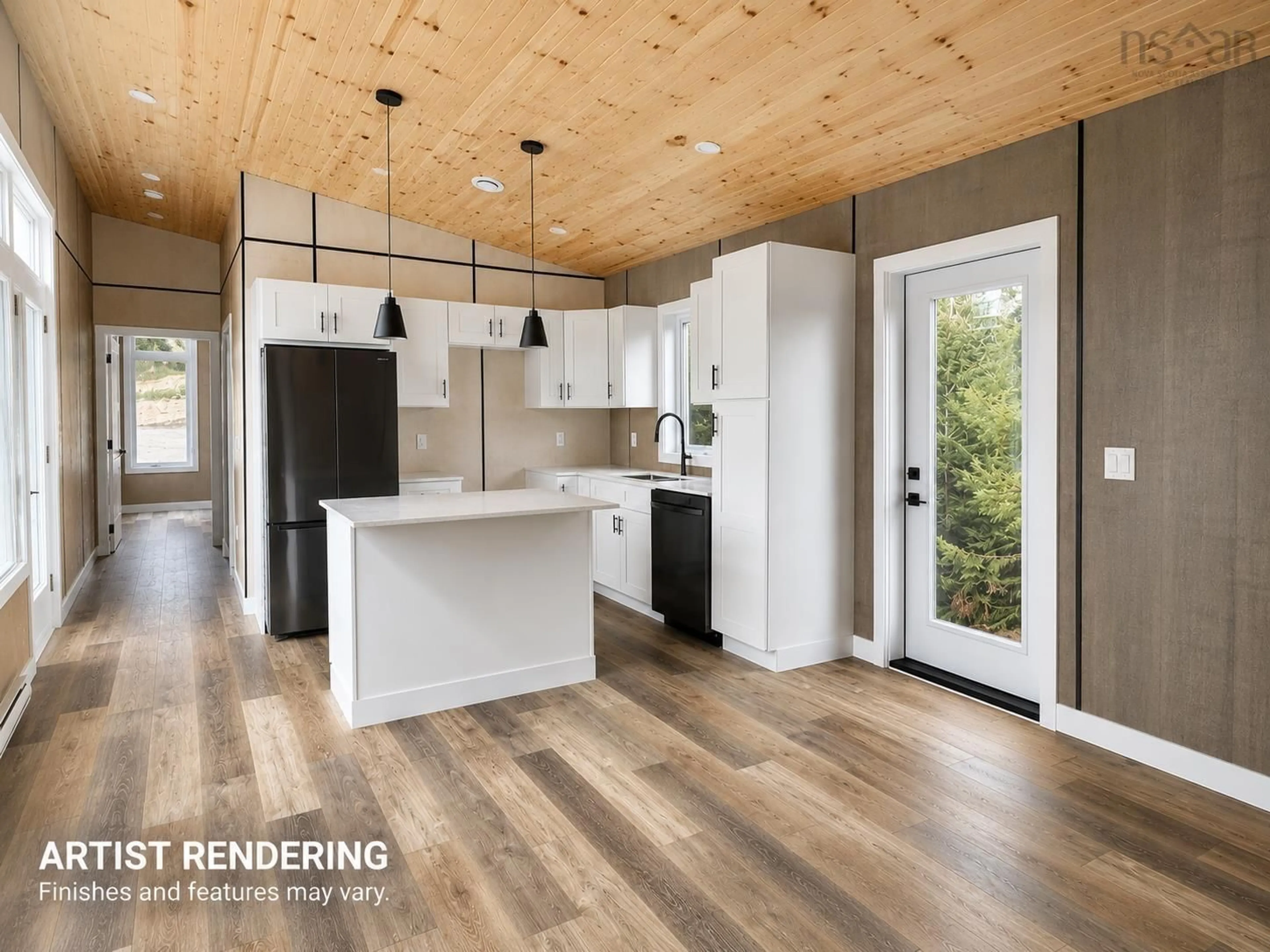 Open concept kitchen, wood/laminate floor for 3Bed,2Bath West Lake Chapel Rd, Brook Village Nova Scotia B0E 3M0