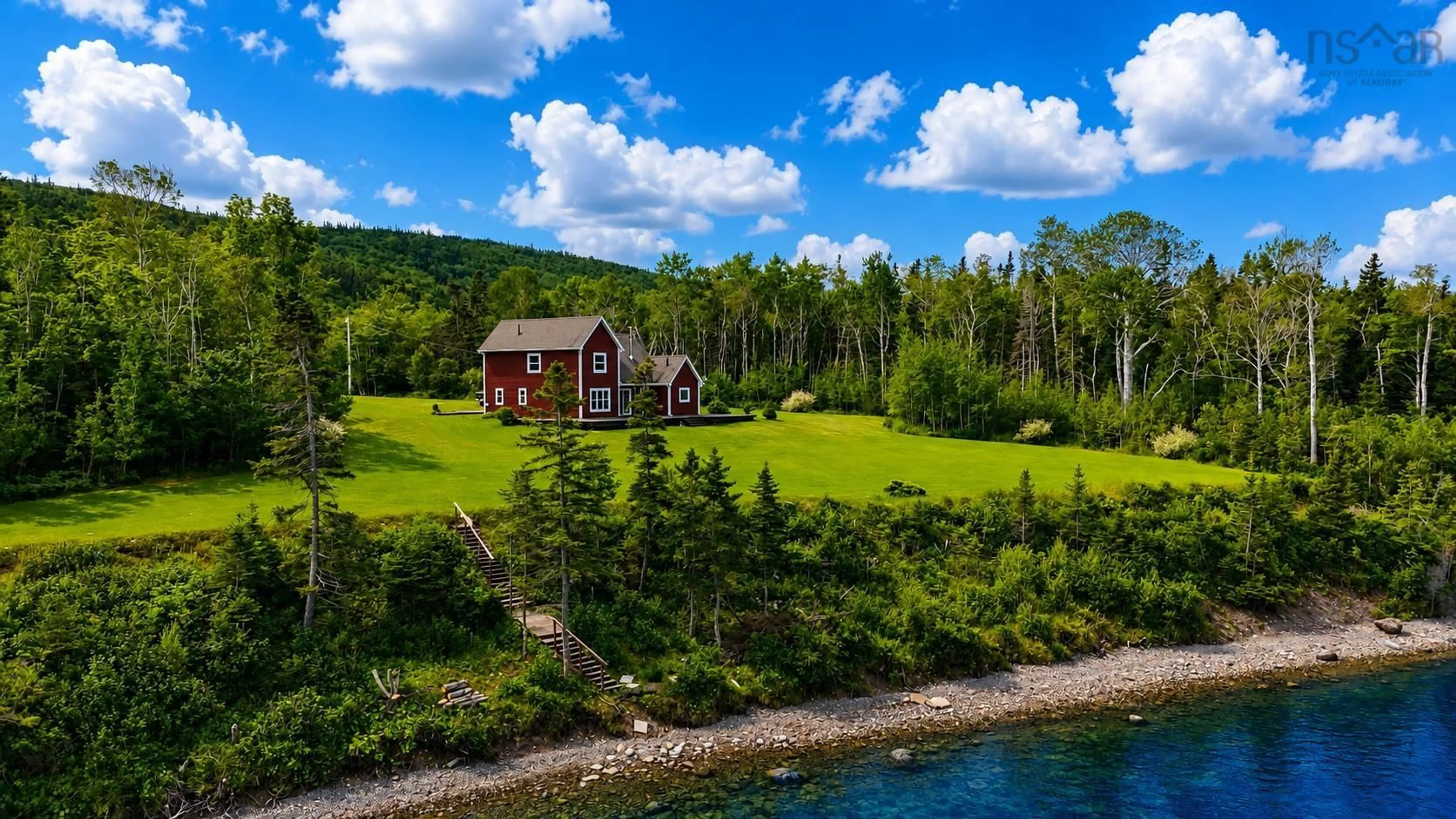 A pic from outside/outdoor area/front of a property/back of a property/a pic from drone, water/lake/river/ocean view for 4297 West Bay Rd, The Points West Bay Nova Scotia B0E 3B0