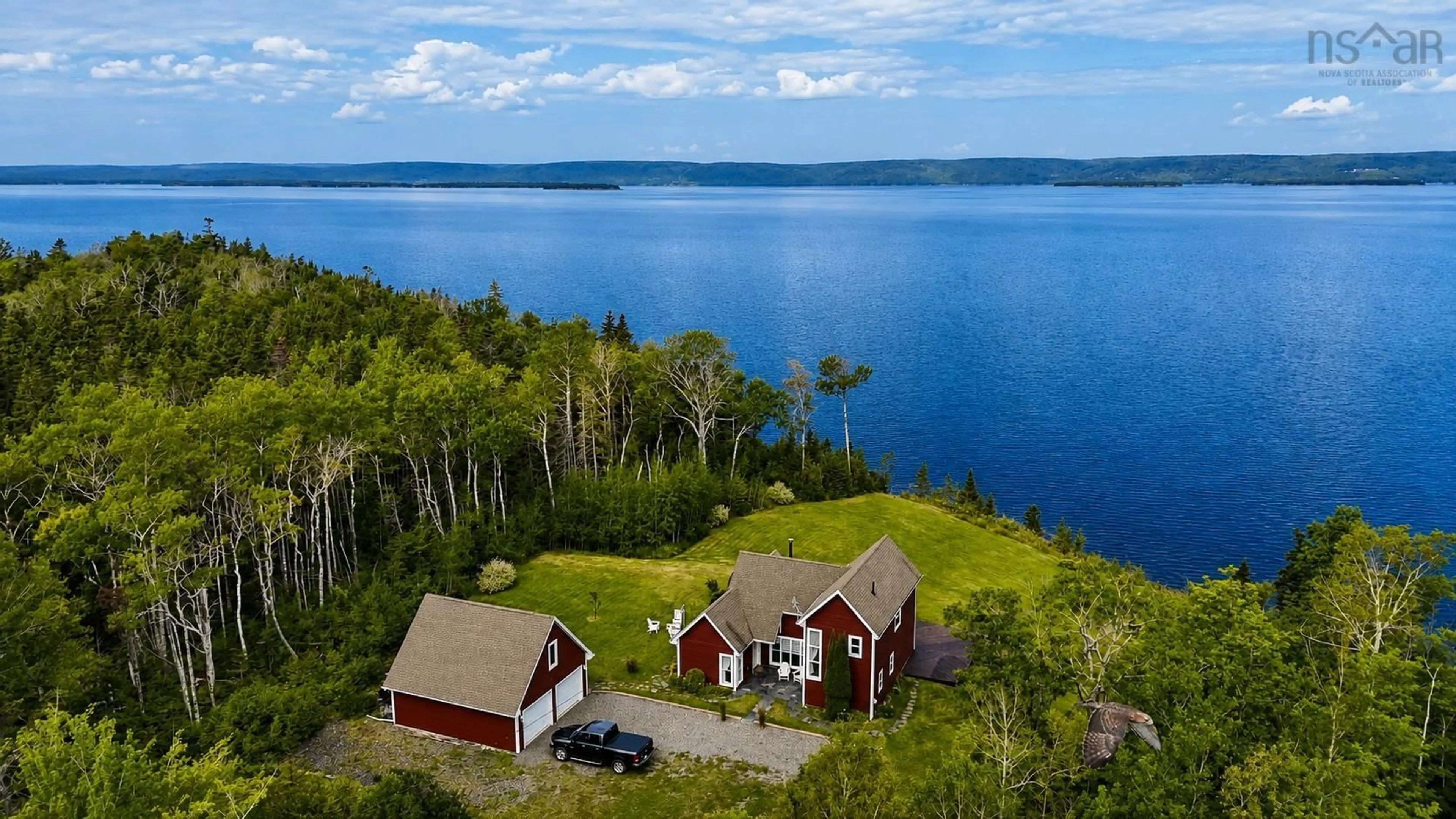 A pic from outside/outdoor area/front of a property/back of a property/a pic from drone, water/lake/river/ocean view for 4297 West Bay Rd, The Points West Bay Nova Scotia B0E 3B0