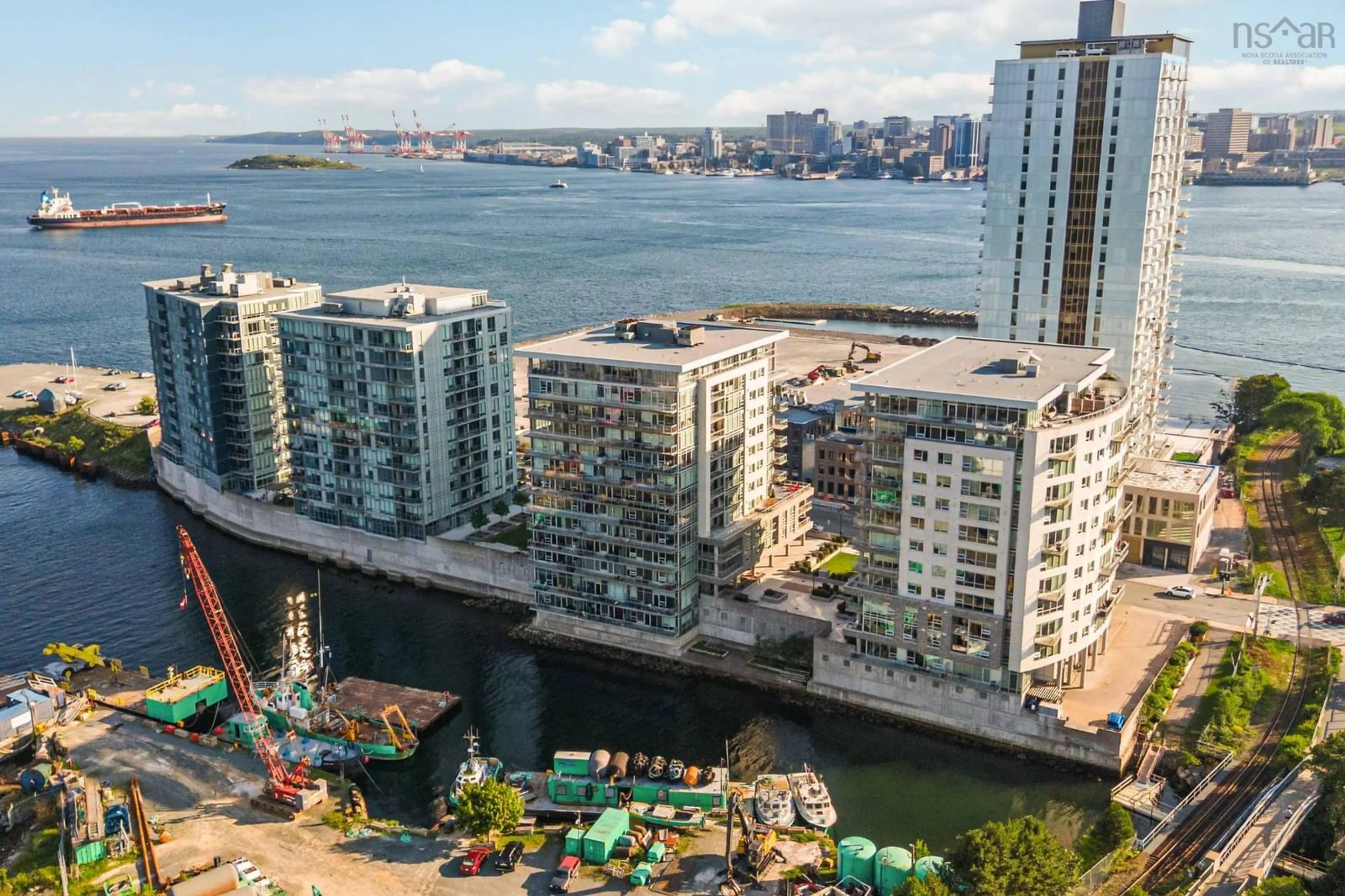 A pic from outside/outdoor area/front of a property/back of a property/a pic from drone, city buildings view from balcony for 31 Kings Wharf Pl #802, Dartmouth Nova Scotia B2Y 0C1