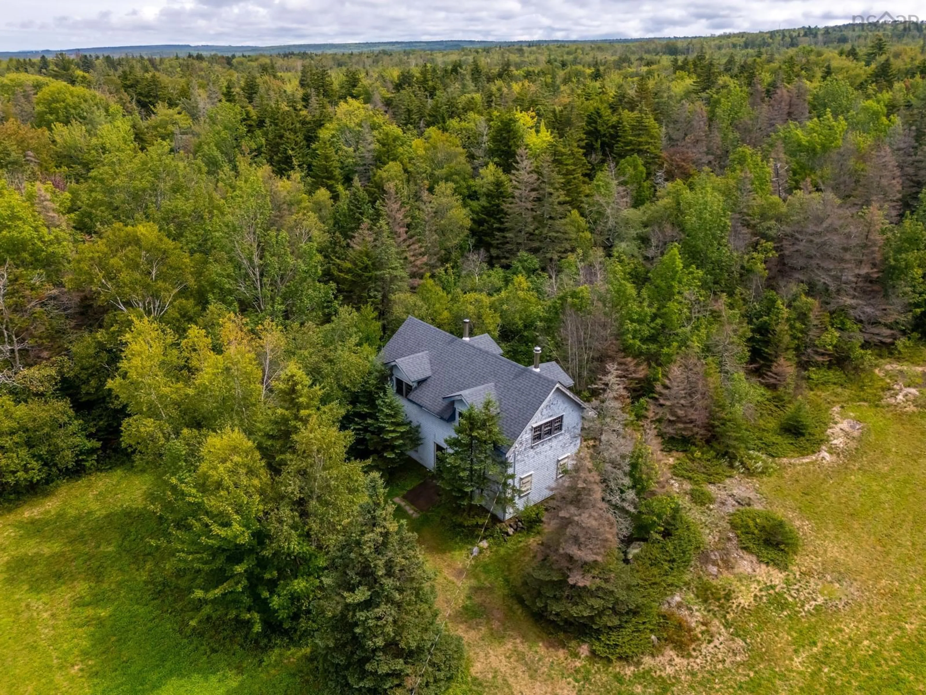 A pic from outside/outdoor area/front of a property/back of a property/a pic from drone, forest/trees view for 7656 Shore Rd, Hampton Nova Scotia B0S 1L0