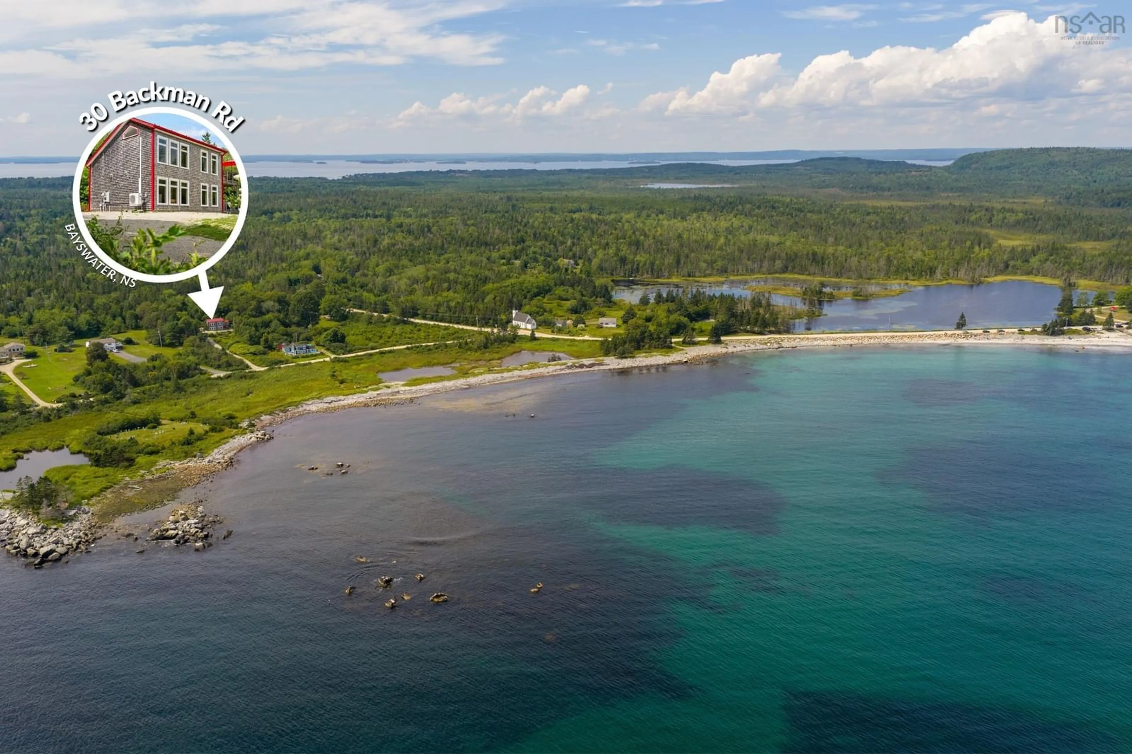 A pic from outside/outdoor area/front of a property/back of a property/a pic from drone, water/lake/river/ocean view for 30 Backman Rd, Bayswater Nova Scotia B0J 1T0