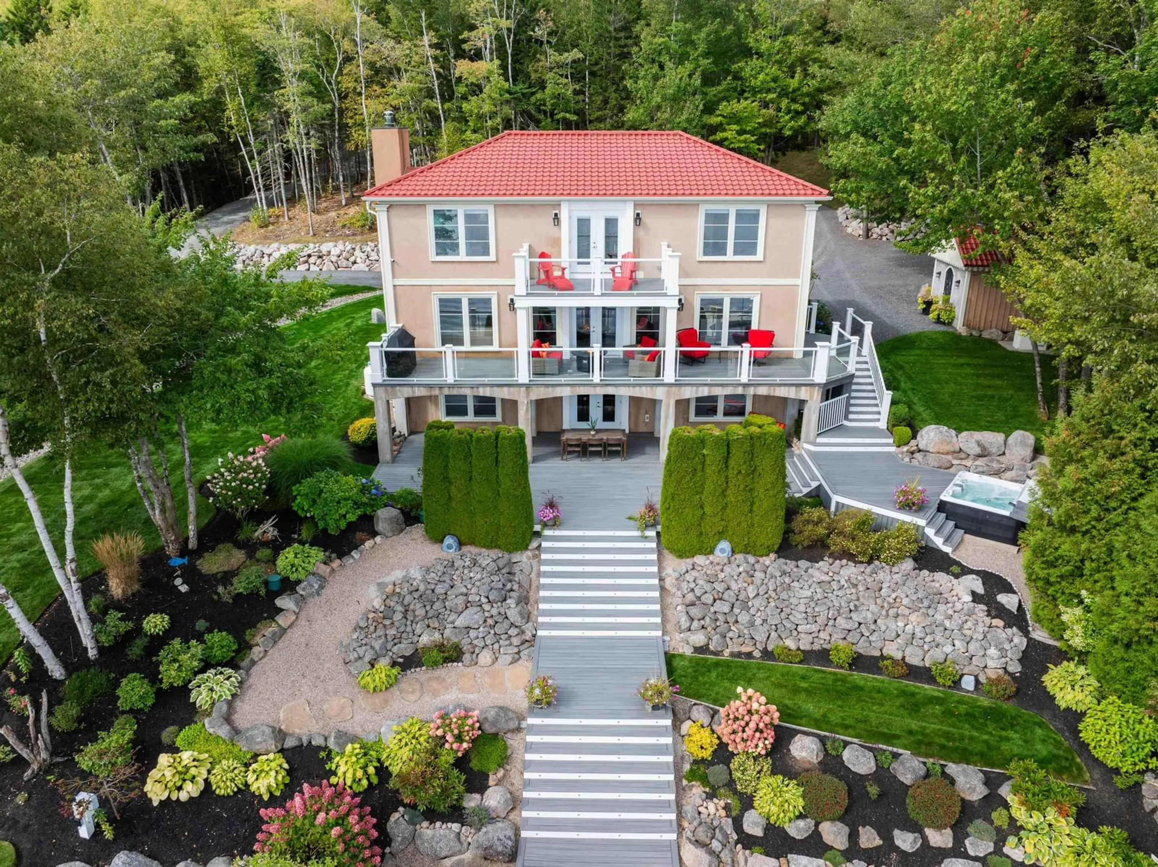 A pic from outside/outdoor area/front of a property/back of a property/a pic from drone, water/lake/river/ocean view for 154 Spruce Drive Dr, Aylesford Lake Nova Scotia B0P 1C0