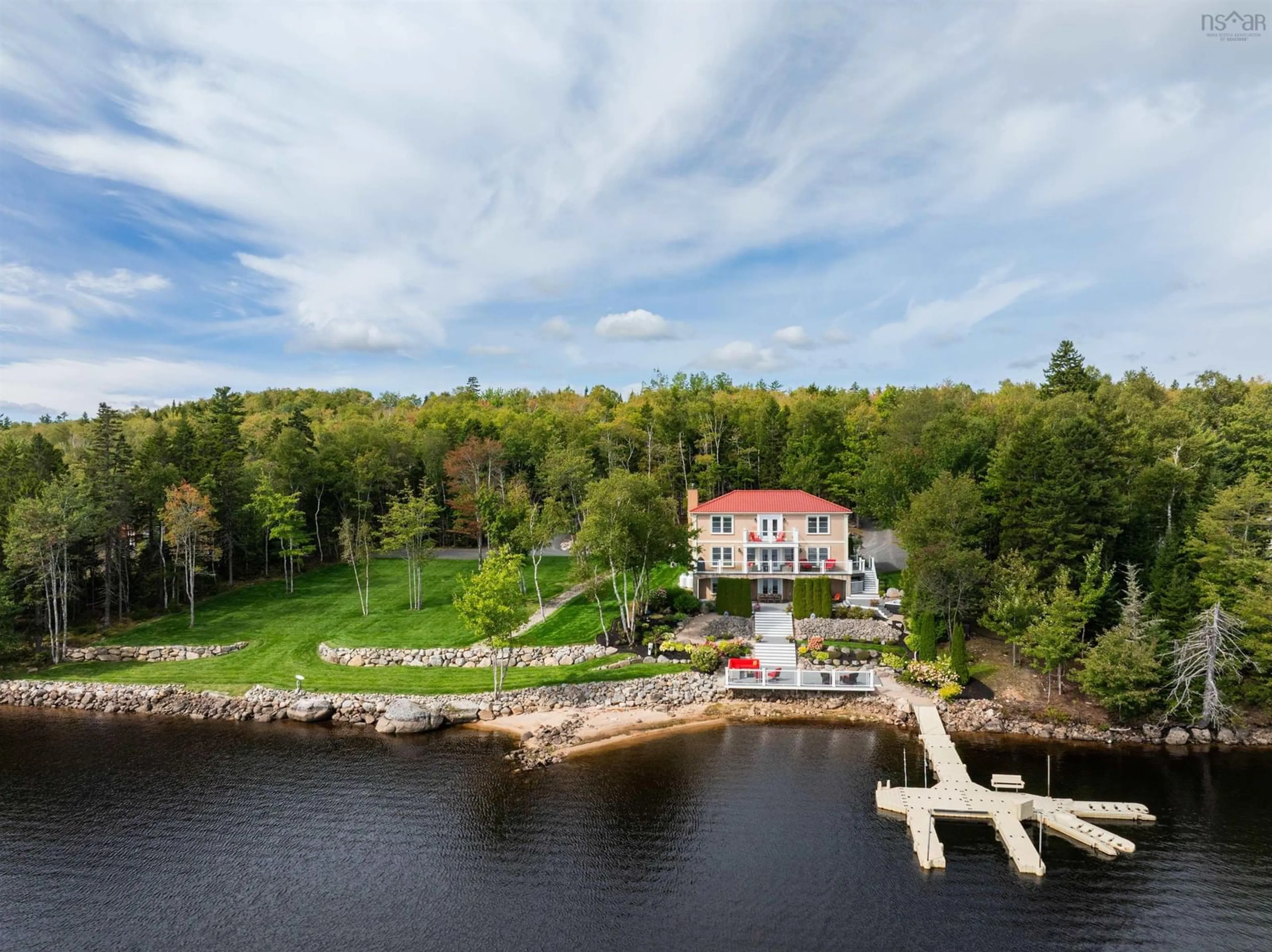 A pic from outside/outdoor area/front of a property/back of a property/a pic from drone, water/lake/river/ocean view for 154 Spruce Drive Dr, Aylesford Lake Nova Scotia B0P 1C0
