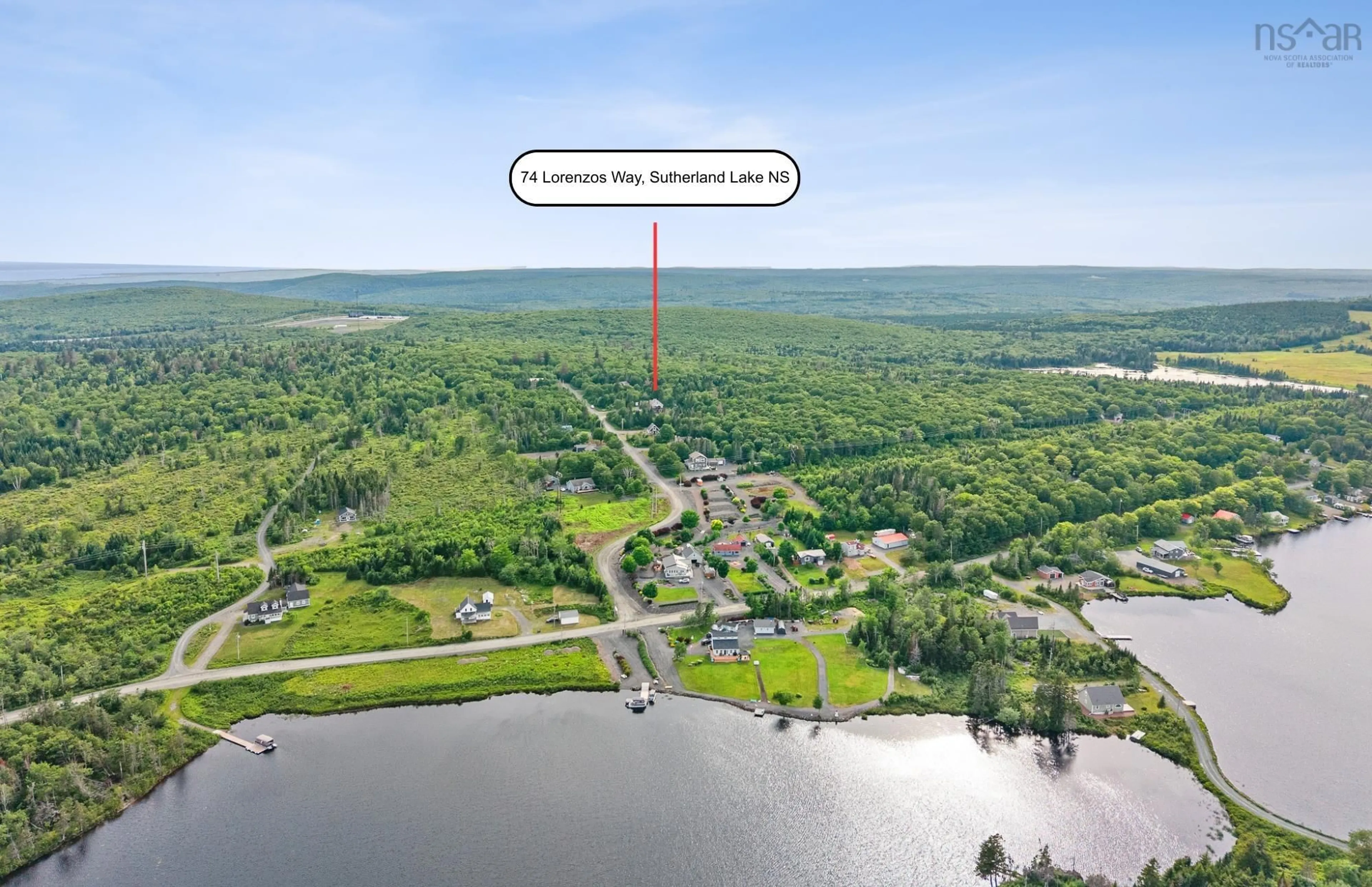 A pic from outside/outdoor area/front of a property/back of a property/a pic from drone, water/lake/river/ocean view for 74 Lorenzos Way, Sutherland Lake Nova Scotia B0M 1M0