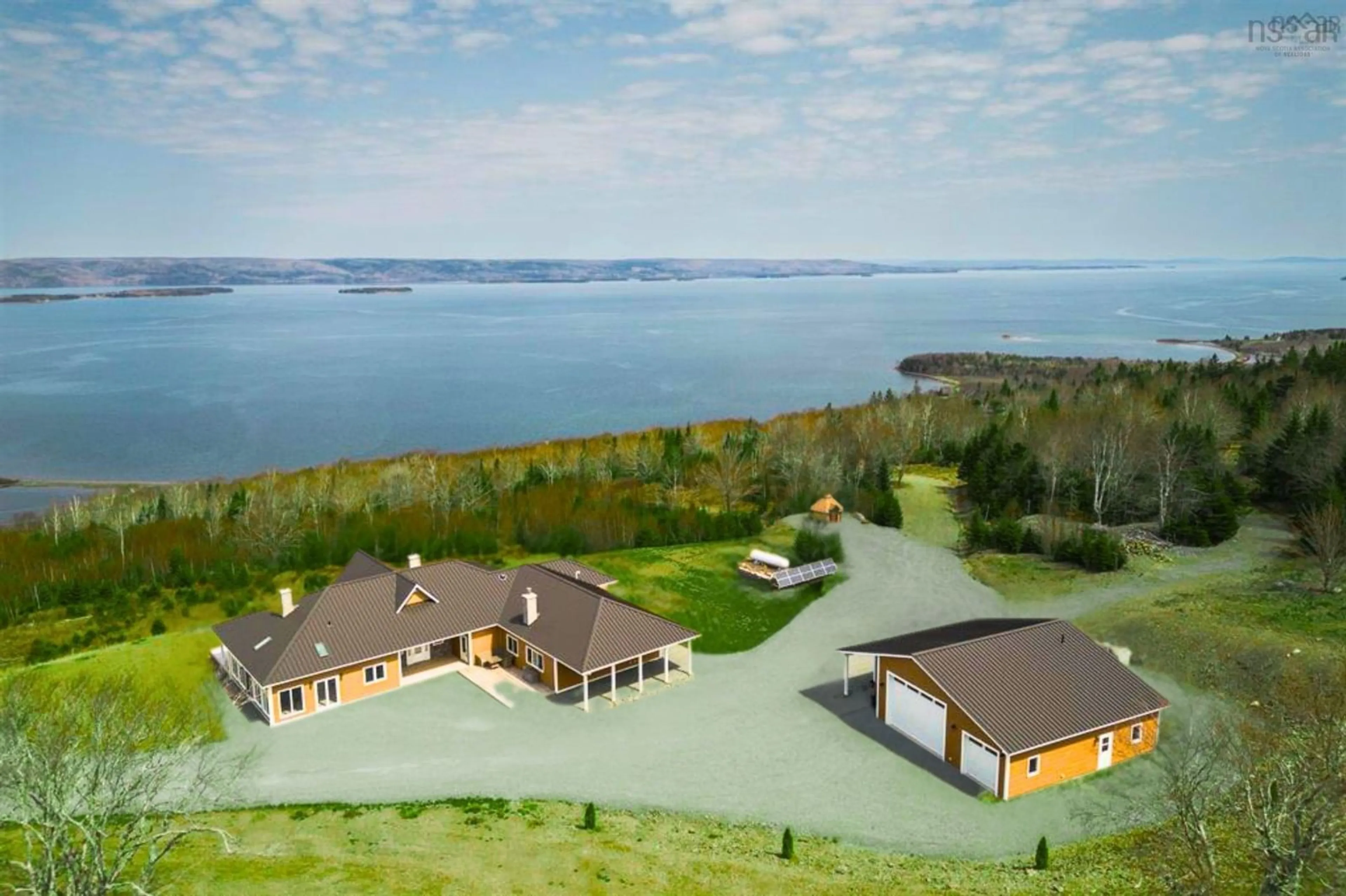 A pic from outside/outdoor area/front of a property/back of a property/a pic from drone, water/lake/river/ocean view for 11 and 23 Golden View Drive, St George's Channel Nova Scotia B0E 3K0