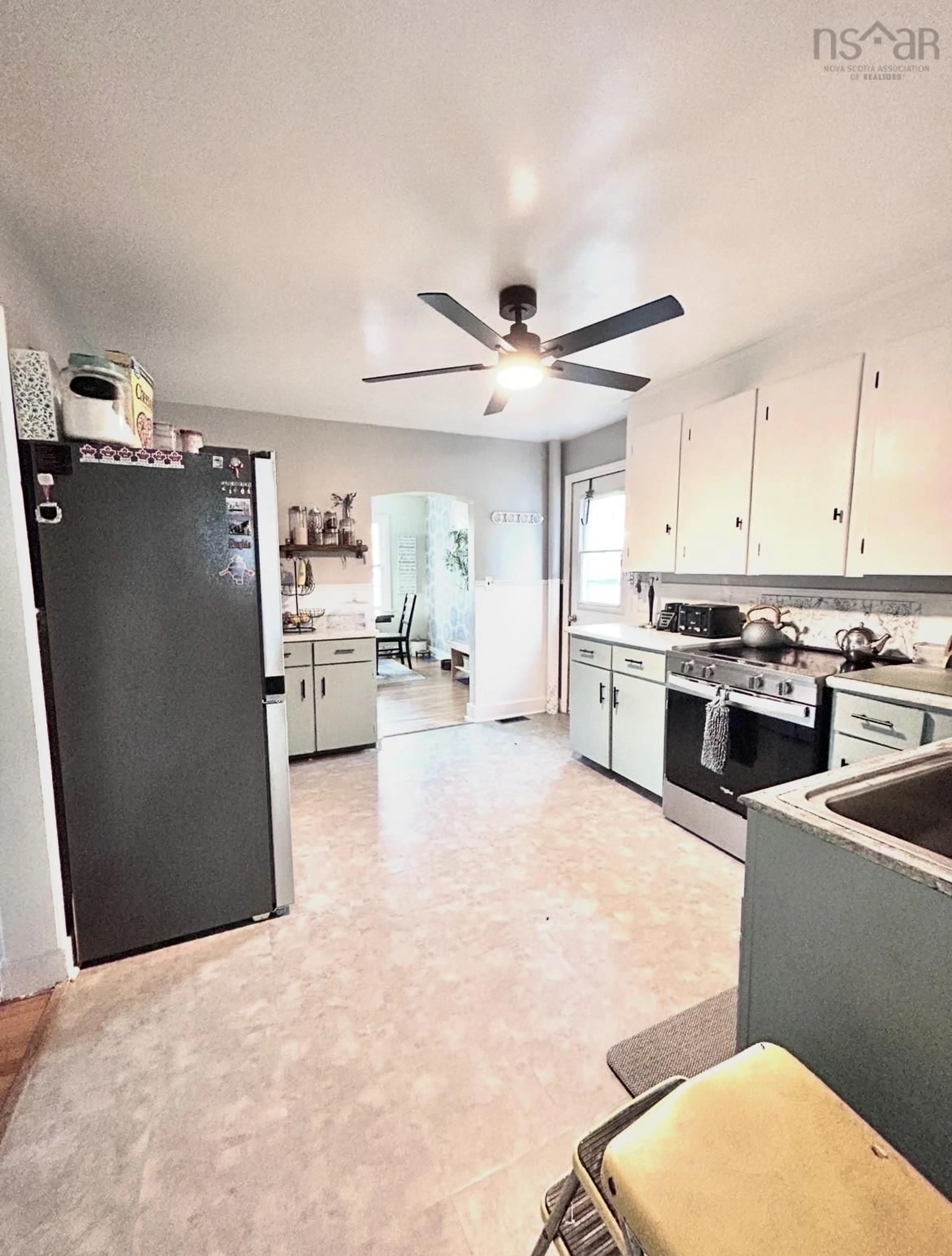 Open concept kitchen, ceramic/tile floor for 41 Claremont Ave, Stellarton Nova Scotia B0K 1S0