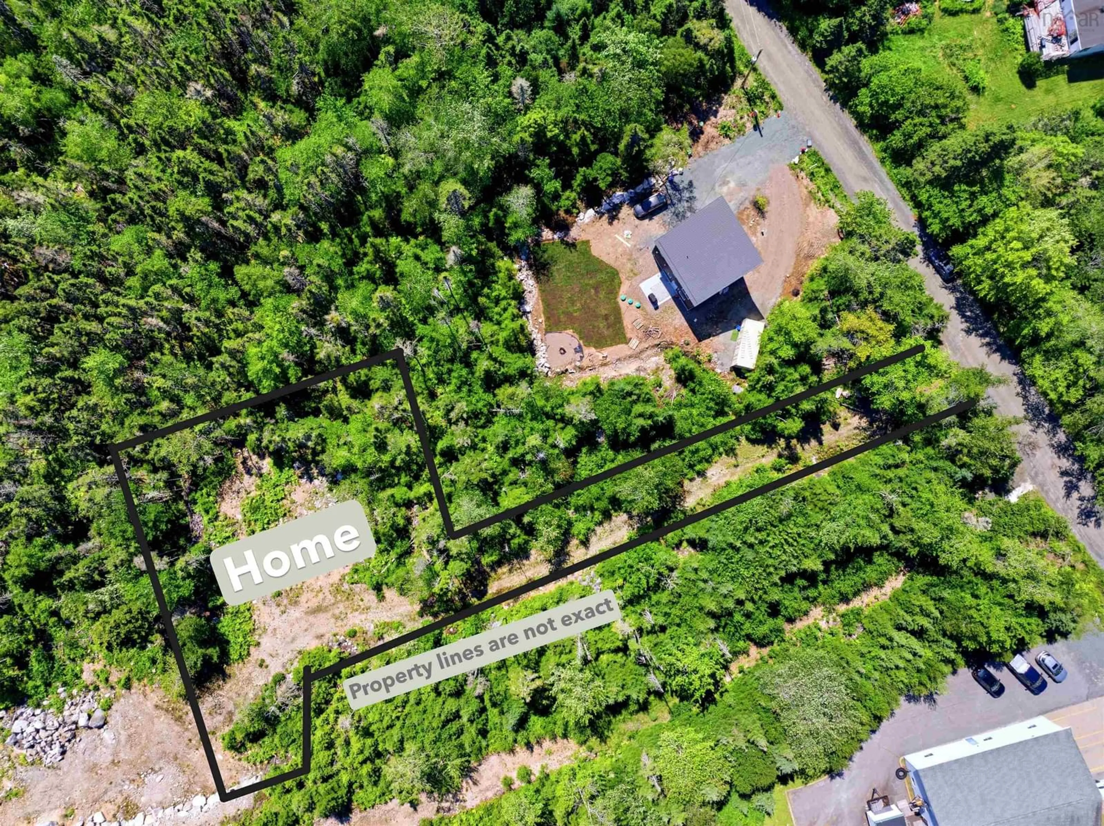 A pic from outside/outdoor area/front of a property/back of a property/a pic from drone, forest/trees view for Lot 105 Burkes Road, Shad Bay Nova Scotia B3T 2B4