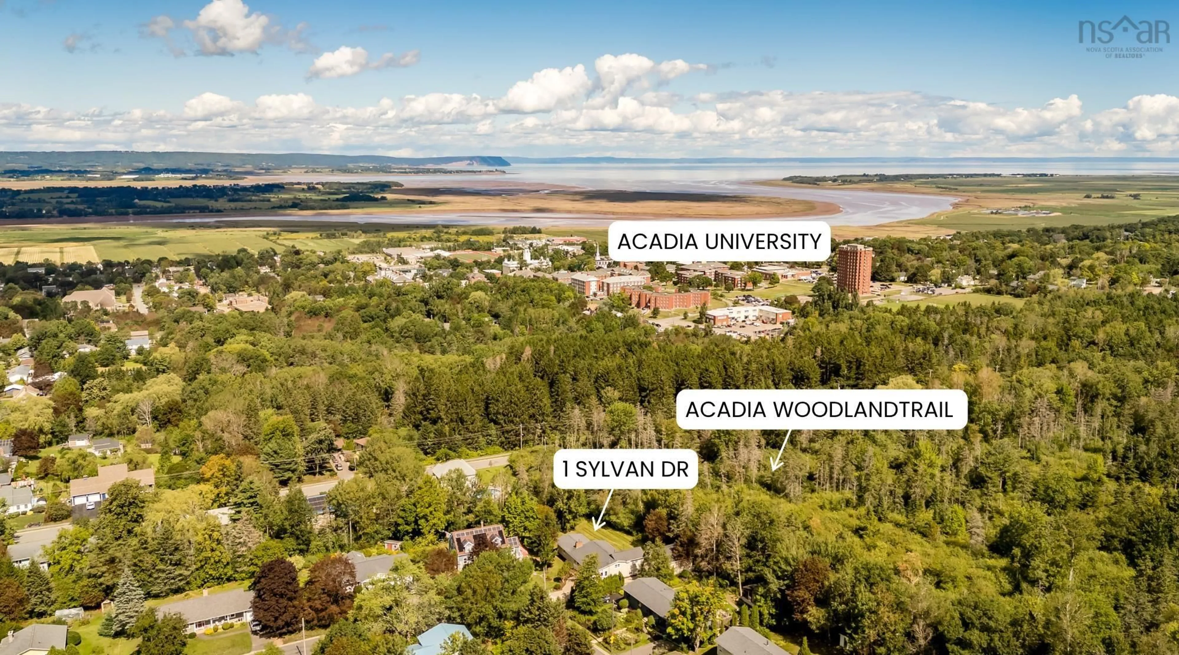 A pic from outside/outdoor area/front of a property/back of a property/a pic from drone, water/lake/river/ocean view for 1 Sylvan Dr, Wolfville Nova Scotia B4P 1X6
