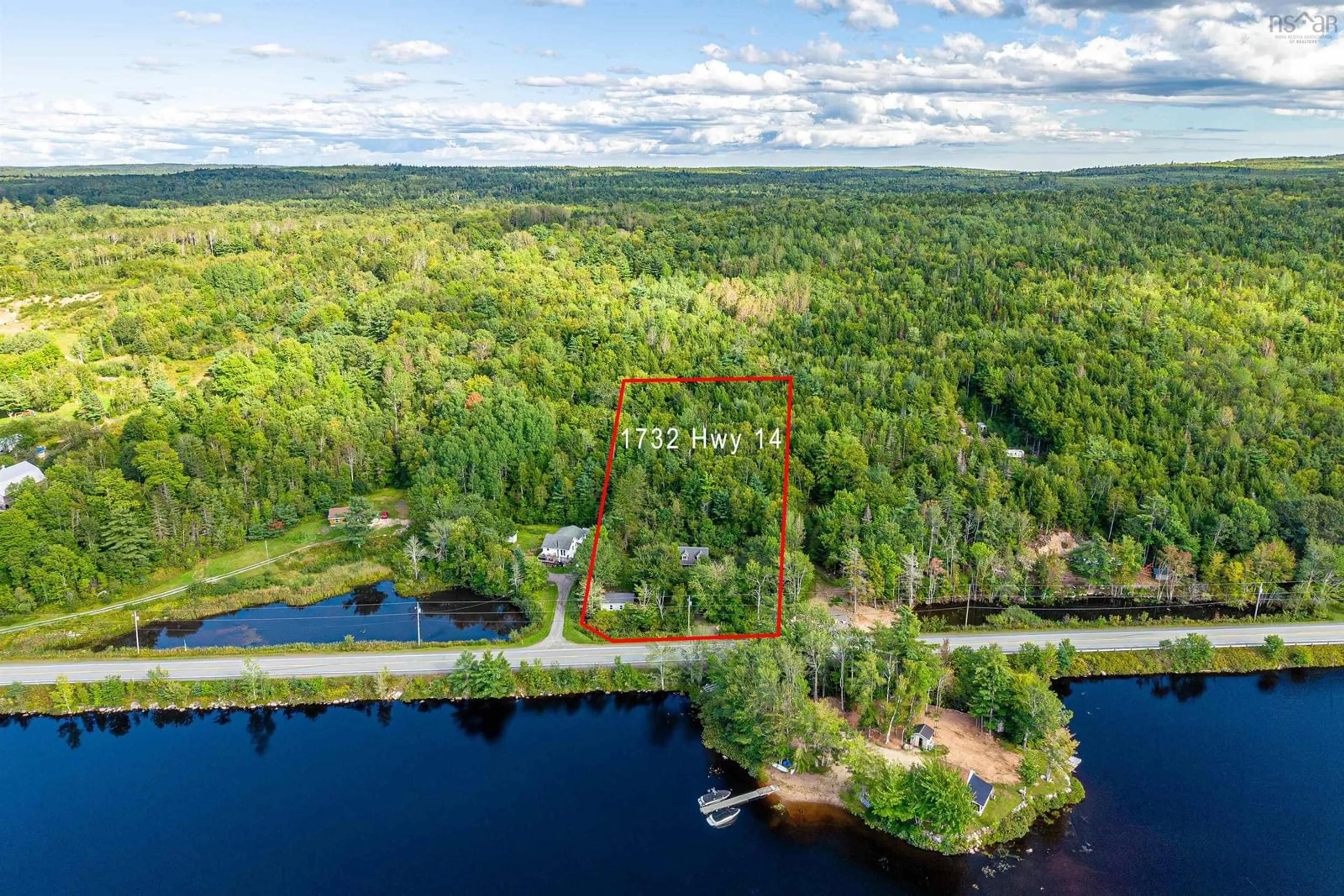 A pic from outside/outdoor area/front of a property/back of a property/a pic from drone, water/lake/river/ocean view for 1732 Highway 14, Vaughan Nova Scotia B0N 2T0