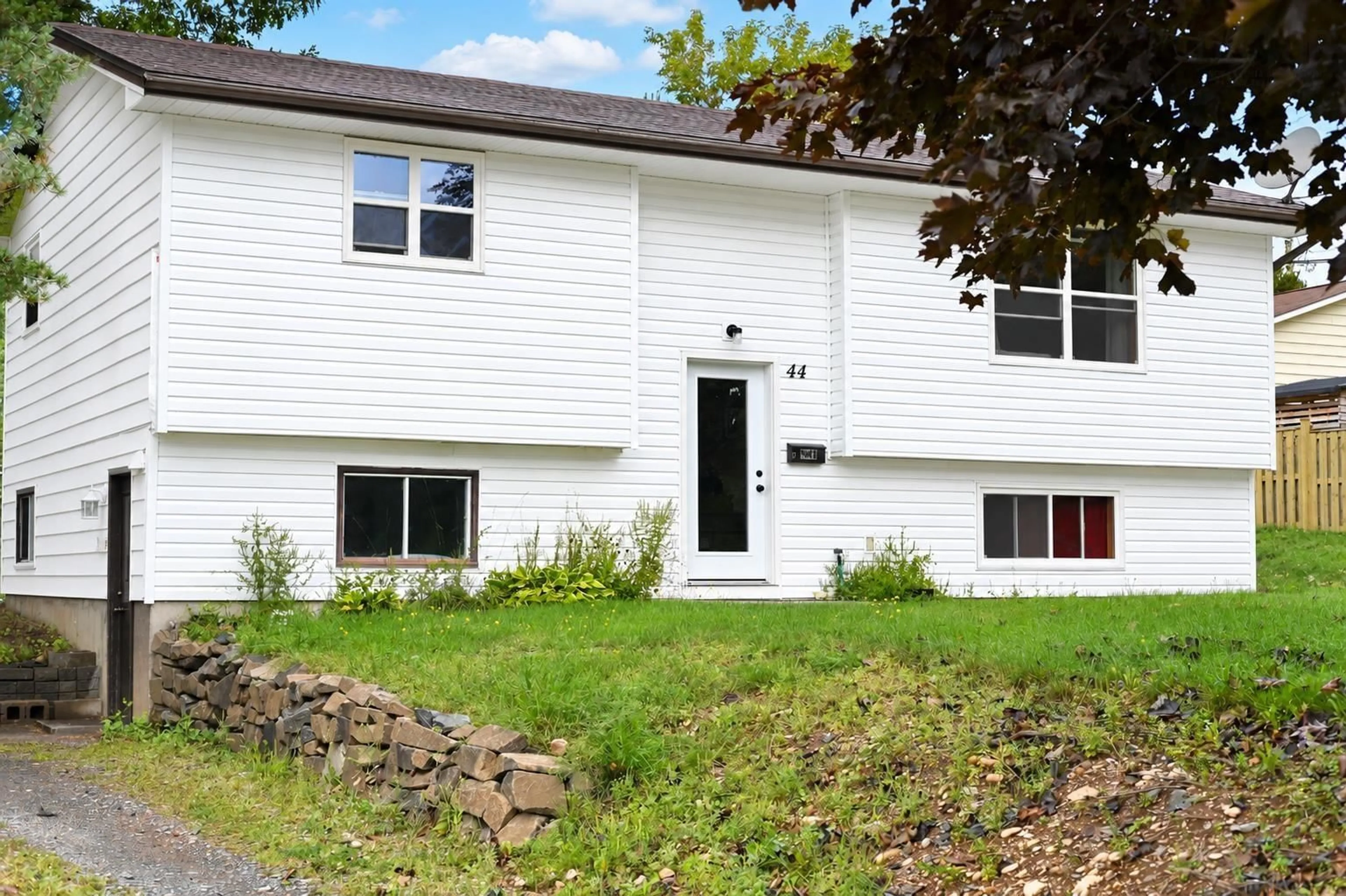 Home with vinyl exterior material, street for 44 Sumac Ave, New Minas Nova Scotia B4N 5C6