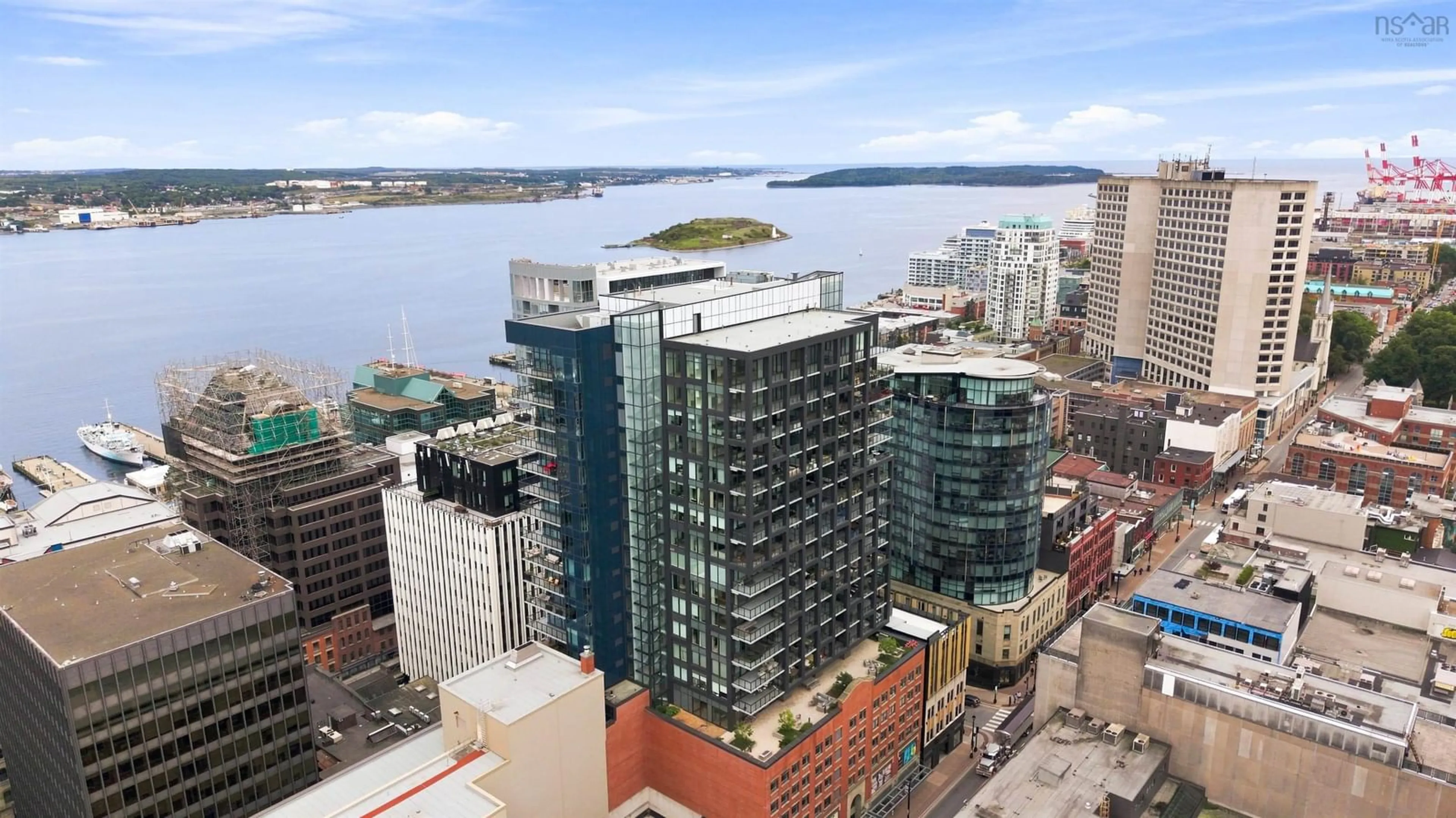 A pic from outside/outdoor area/front of a property/back of a property/a pic from drone, city buildings view from balcony for 1650 Granville St #1402, Halifax Nova Scotia B3J 0E1