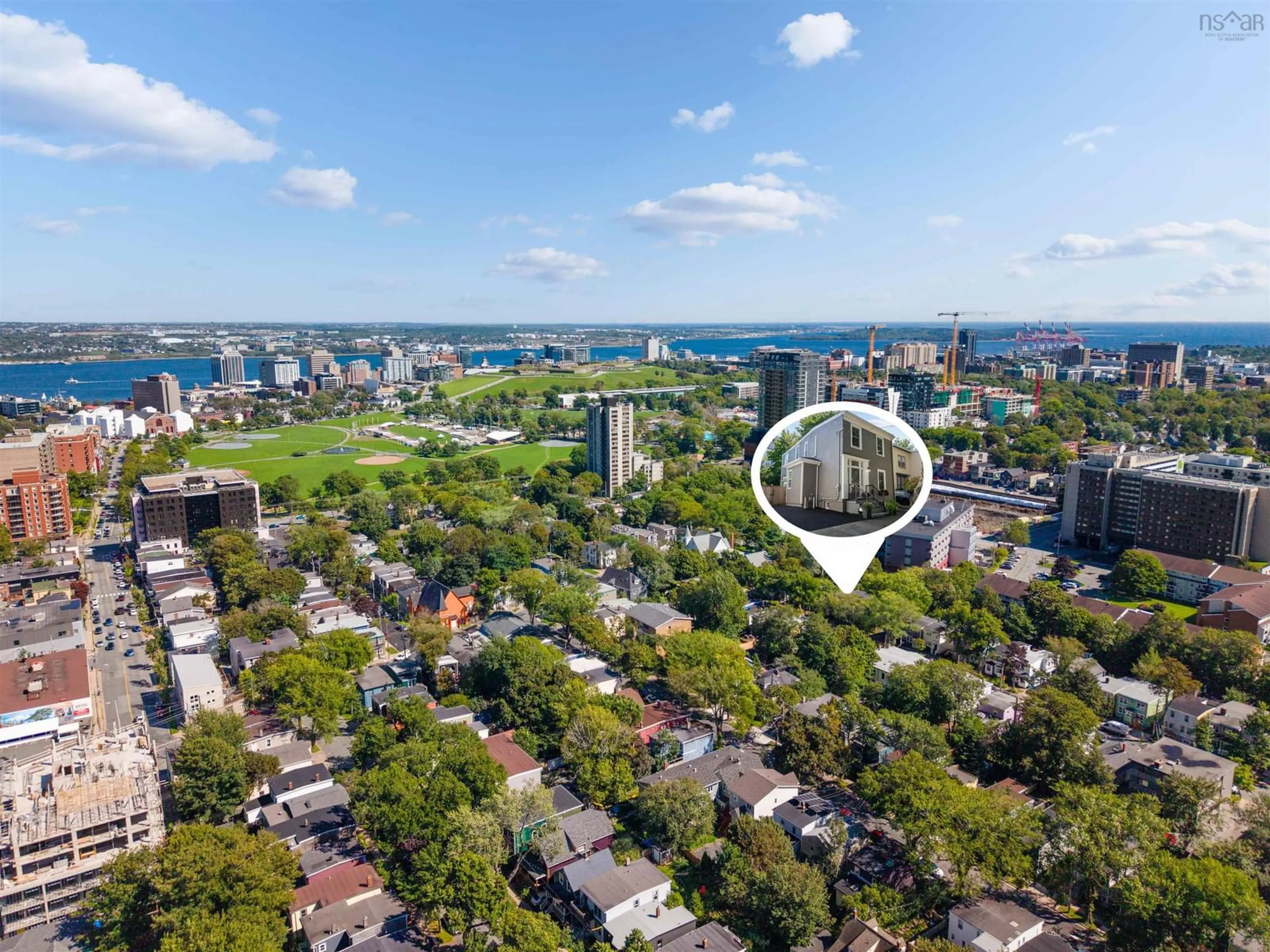 A pic from outside/outdoor area/front of a property/back of a property/a pic from drone, city buildings view from balcony for 6134 Allan St, Halifax Nova Scotia B3L 1G6