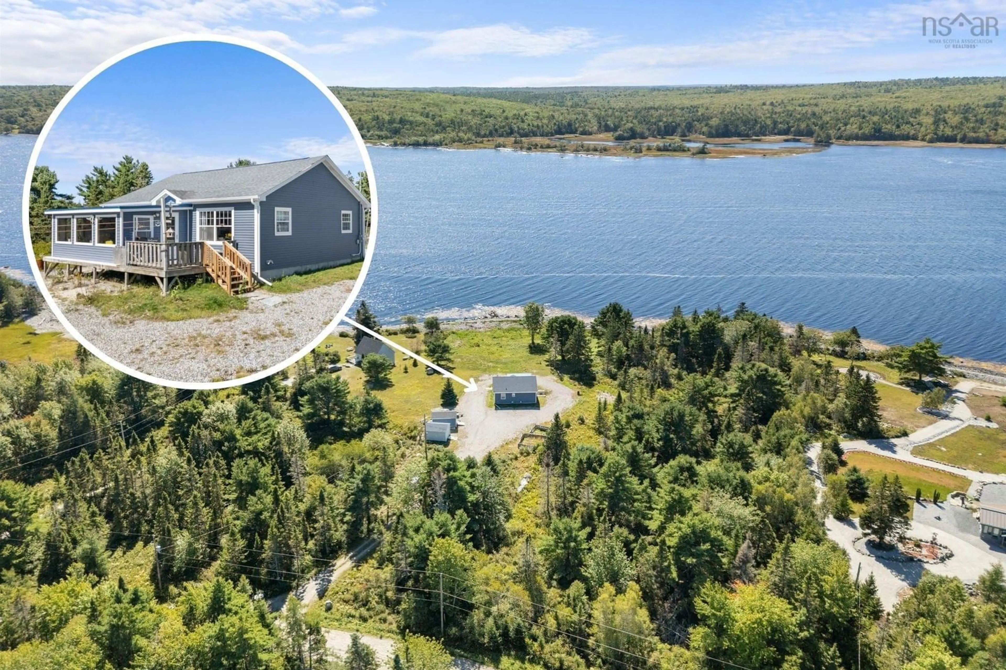 A pic from outside/outdoor area/front of a property/back of a property/a pic from drone, water/lake/river/ocean view for 238 Enslows Point Rd, Jordan Branch Nova Scotia B0T 1J0