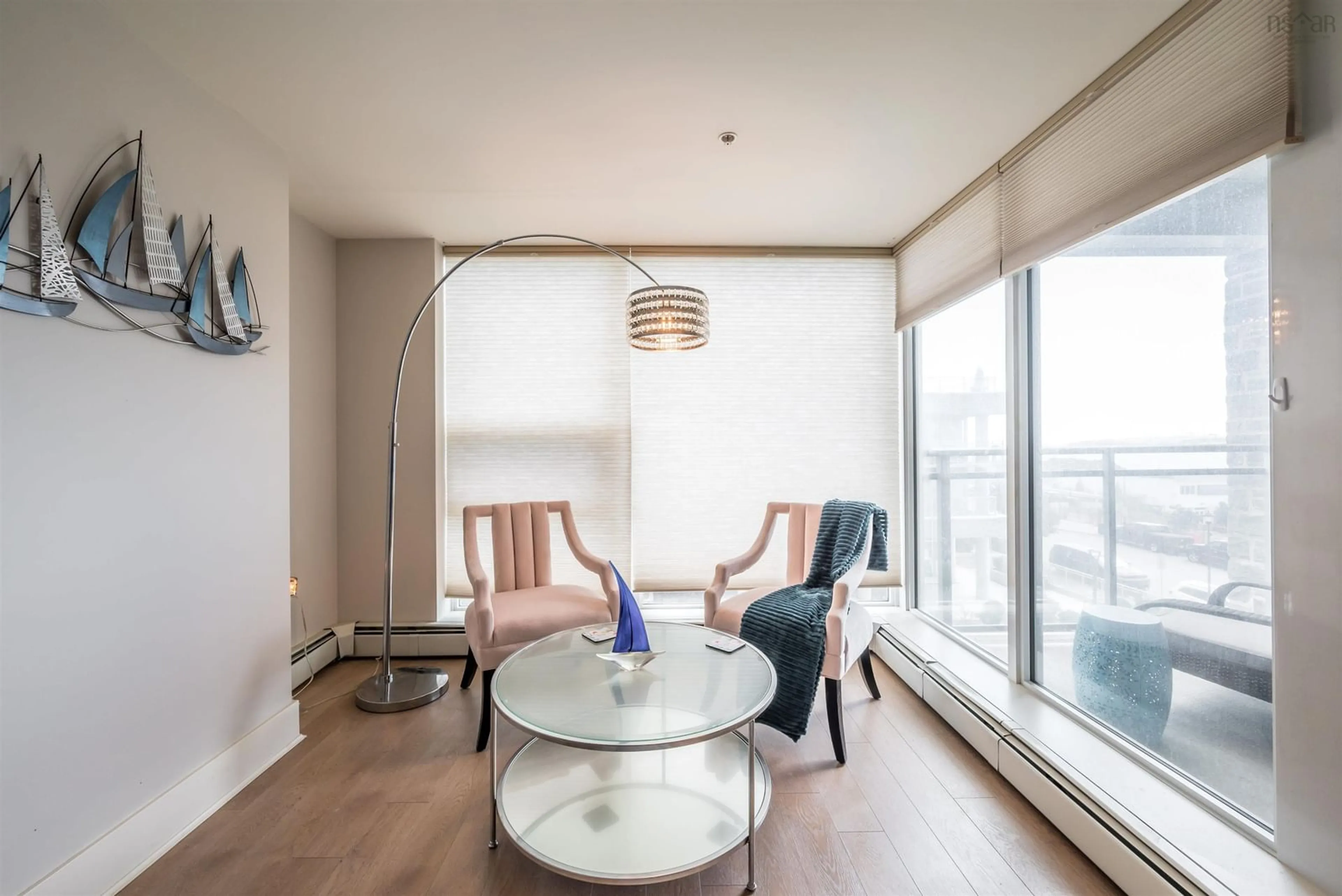 Living room with furniture, wood/laminate floor for 15 Kings Wharf Pl #304, Dartmouth Nova Scotia B2Y 0C2