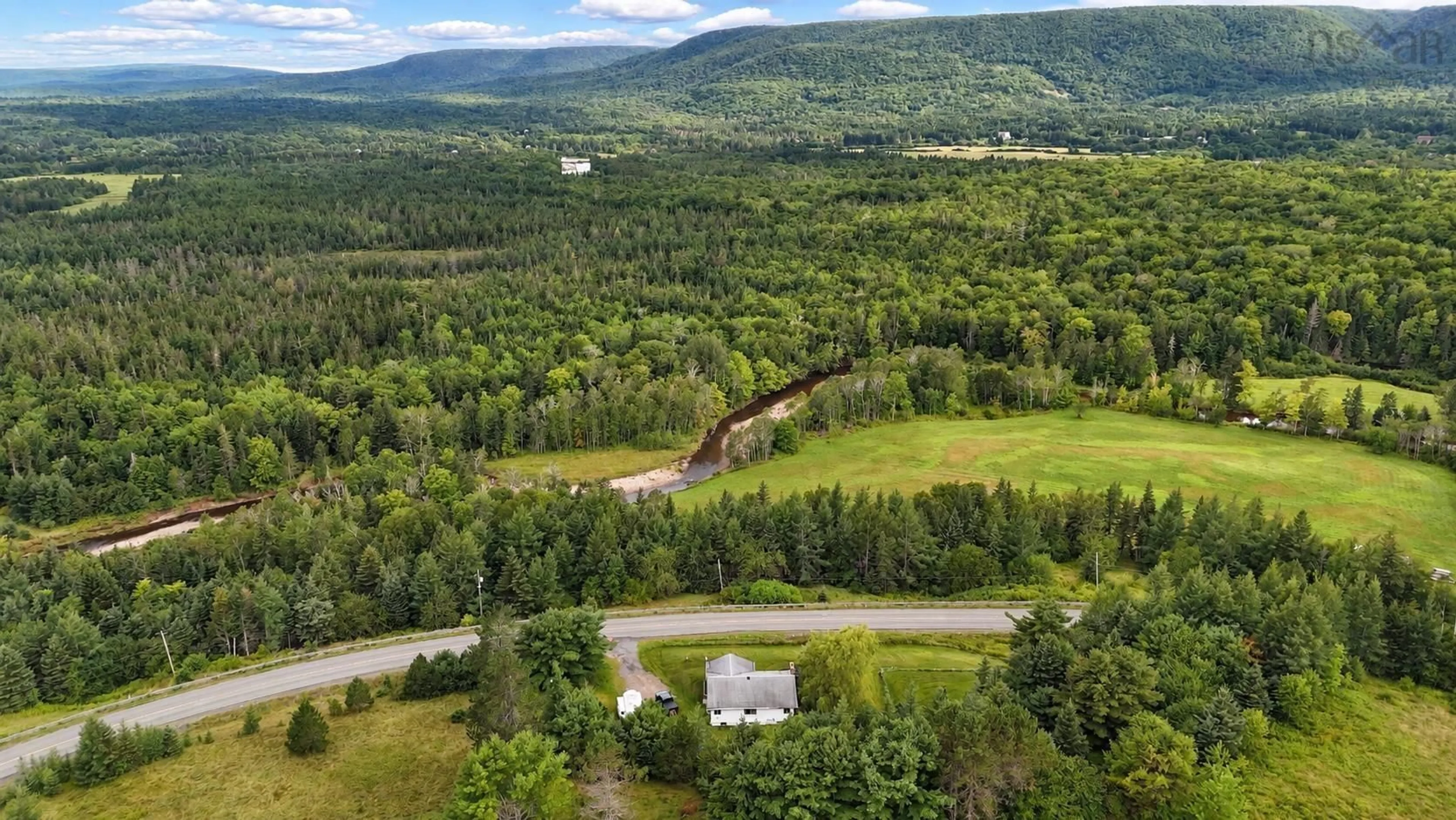 A pic from outside/outdoor area/front of a property/back of a property/a pic from drone, forest/trees view for 948 Big Baddeck Rd, Big Baddeck Nova Scotia B0E 1B0