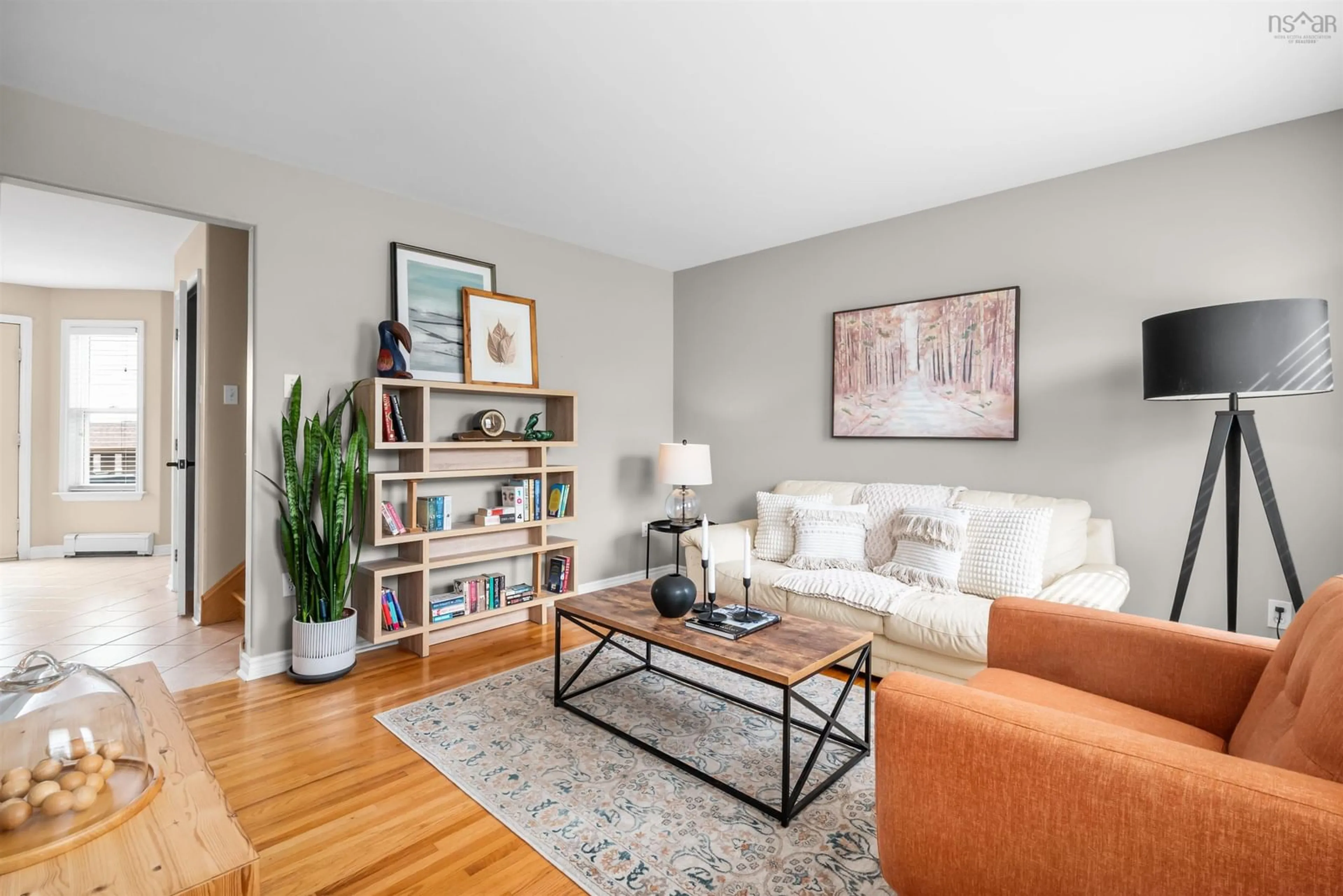Living room with furniture, wood/laminate floor for 26 Princeton Lane, Dartmouth Nova Scotia B2W 6K4