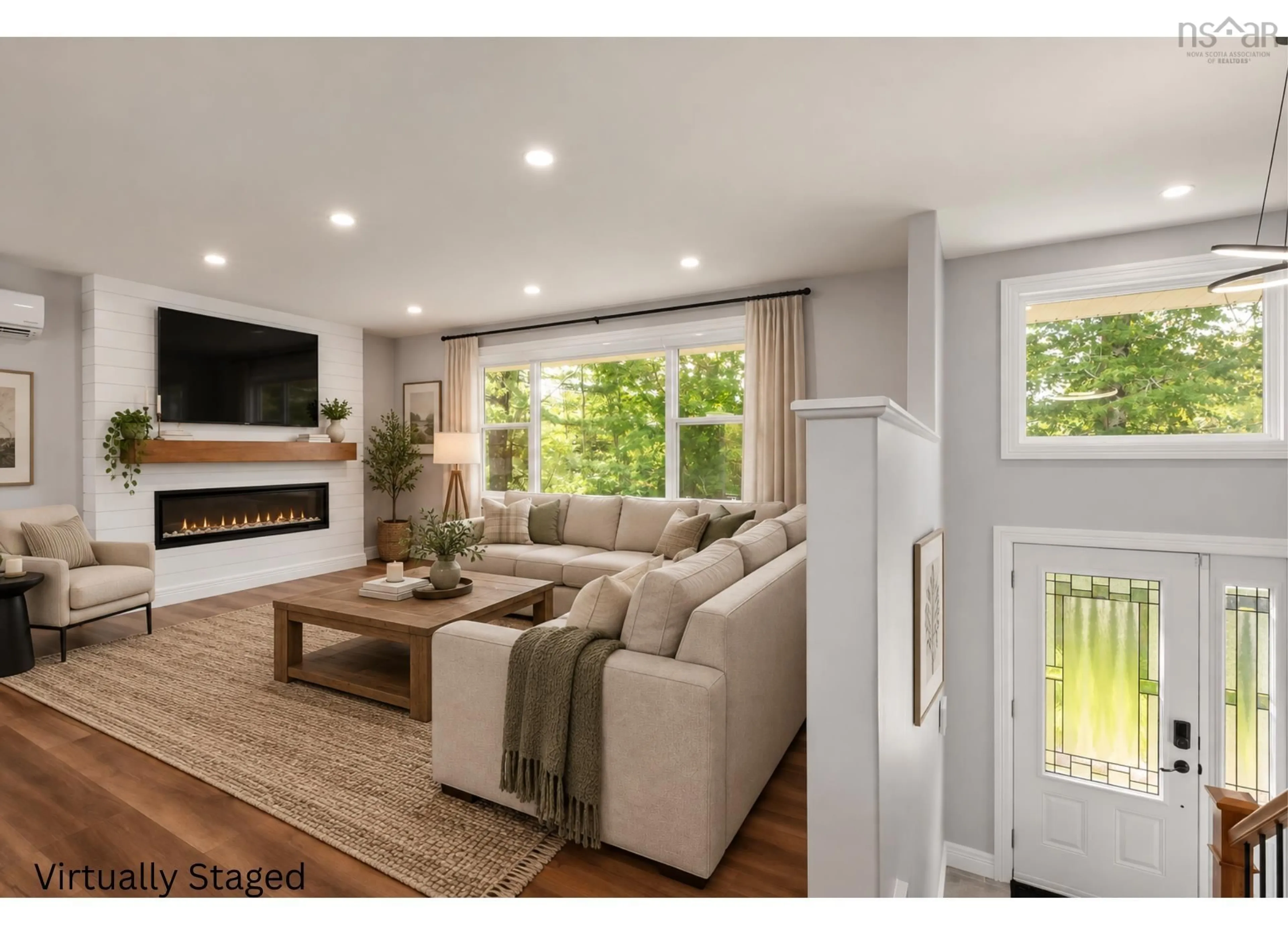 Living room with furniture, wood/laminate floor for 434 Patton Rd, Upper Sackville Nova Scotia B4E 3B7