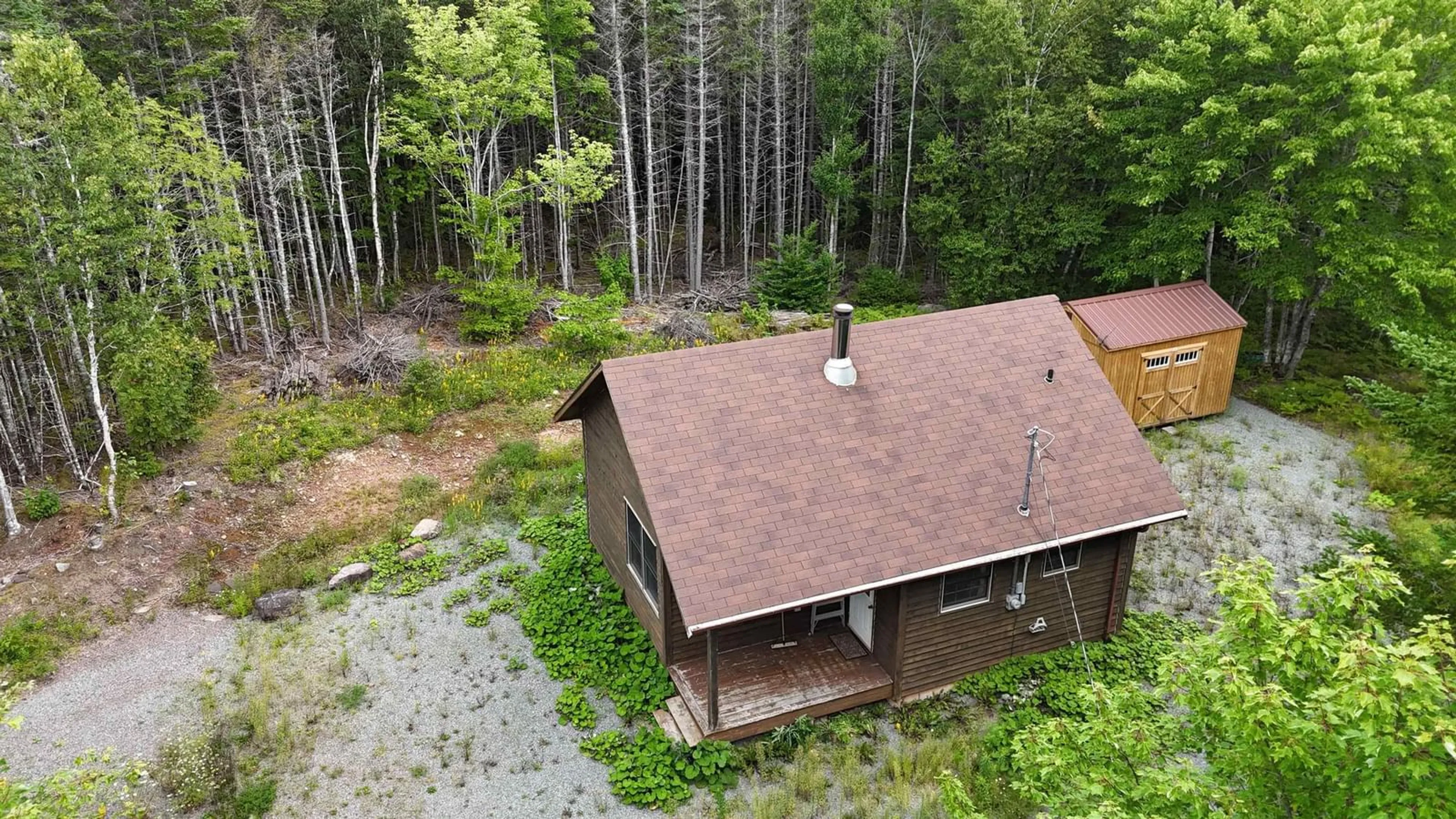 A pic from outside/outdoor area/front of a property/back of a property/a pic from drone, forest/trees view for 205 Helmuts Lane, Cleveland Nova Scotia B0E 1J0