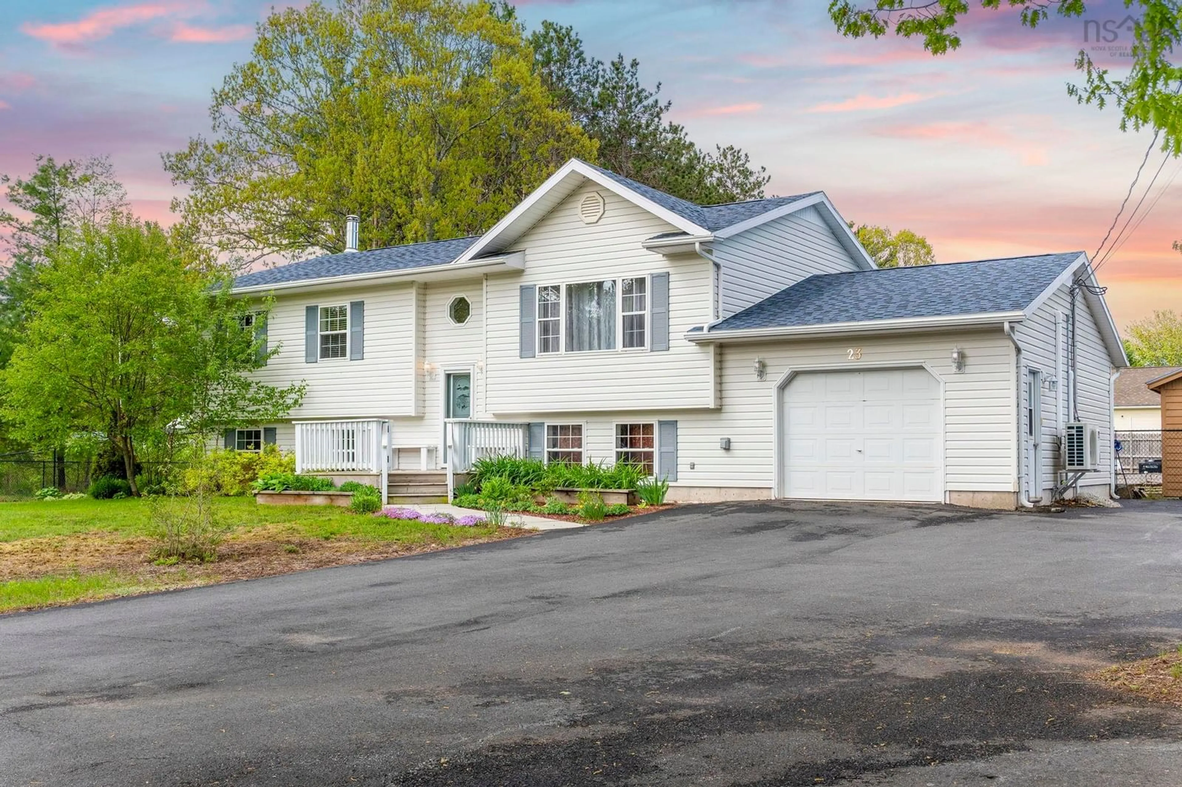 Home with vinyl exterior material, street for 23 Valley Rd, Wilmot Nova Scotia B0P 1W0