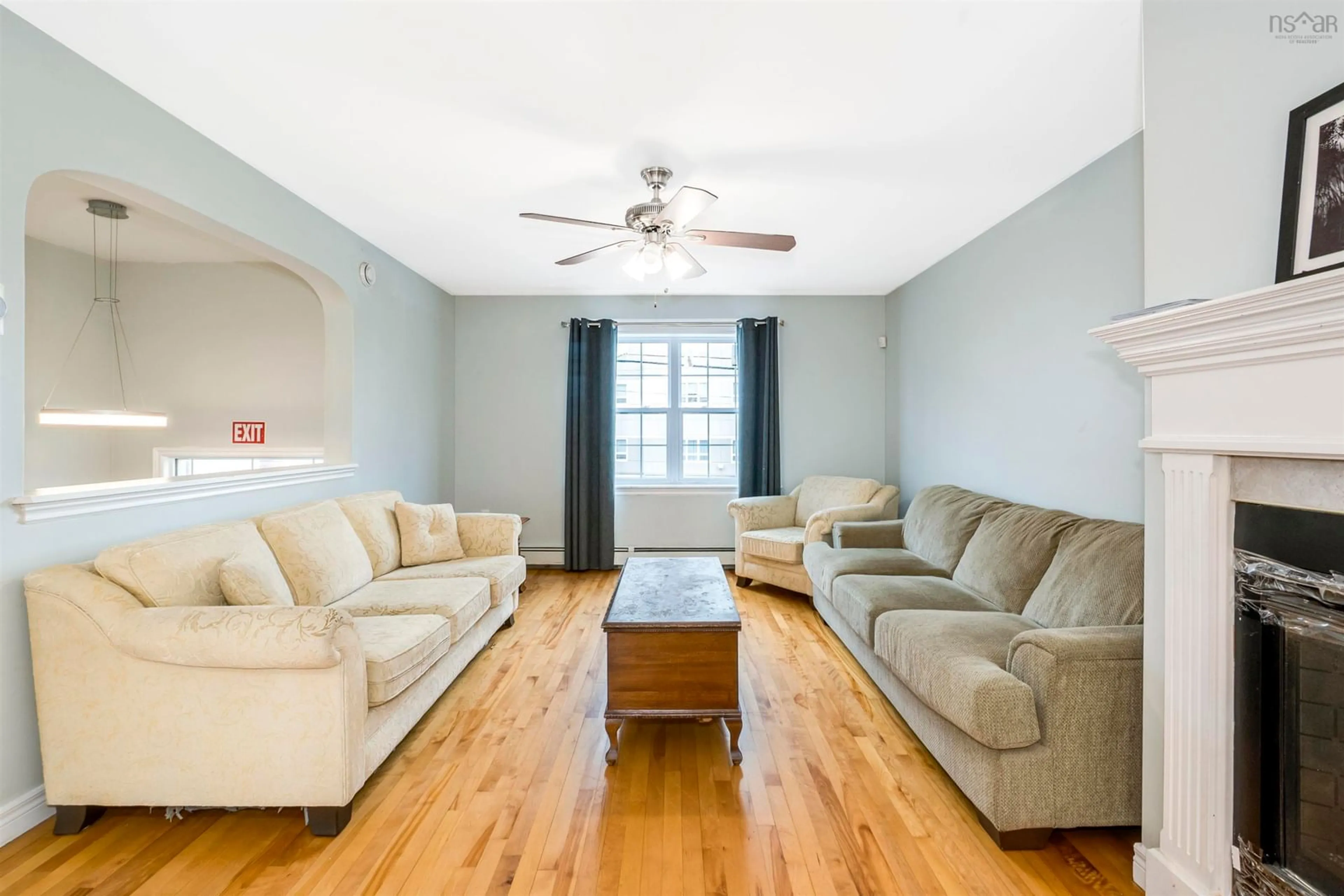 Living room with furniture, wood/laminate floor for 16 Prestwick Close, Halifax Nova Scotia B3S 1M4