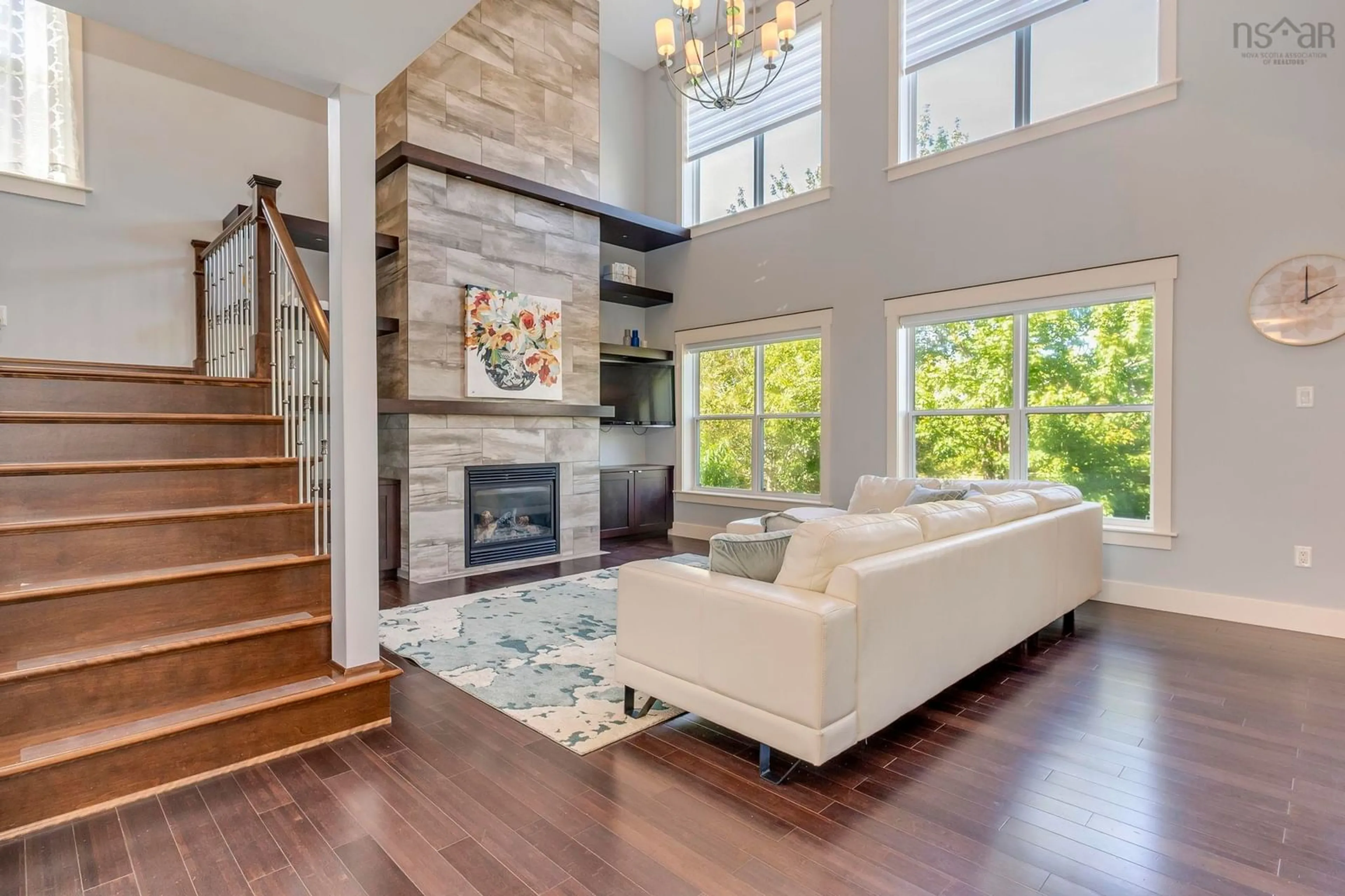 Living room with furniture, wood/laminate floor for 38 Crozier Crt, Halifax Nova Scotia B3M 0C3
