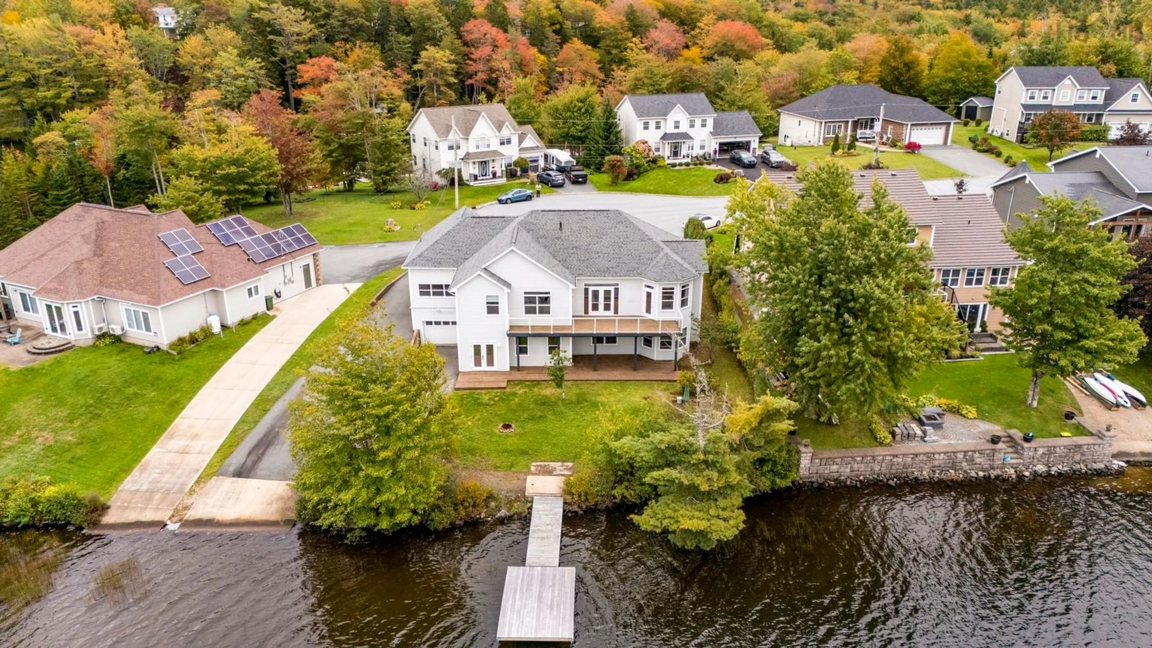 A pic from outside/outdoor area/front of a property/back of a property/a pic from drone, water/lake/river/ocean view for 550 Springfield Lake Rd, Middle Sackville Nova Scotia B4E 3K4