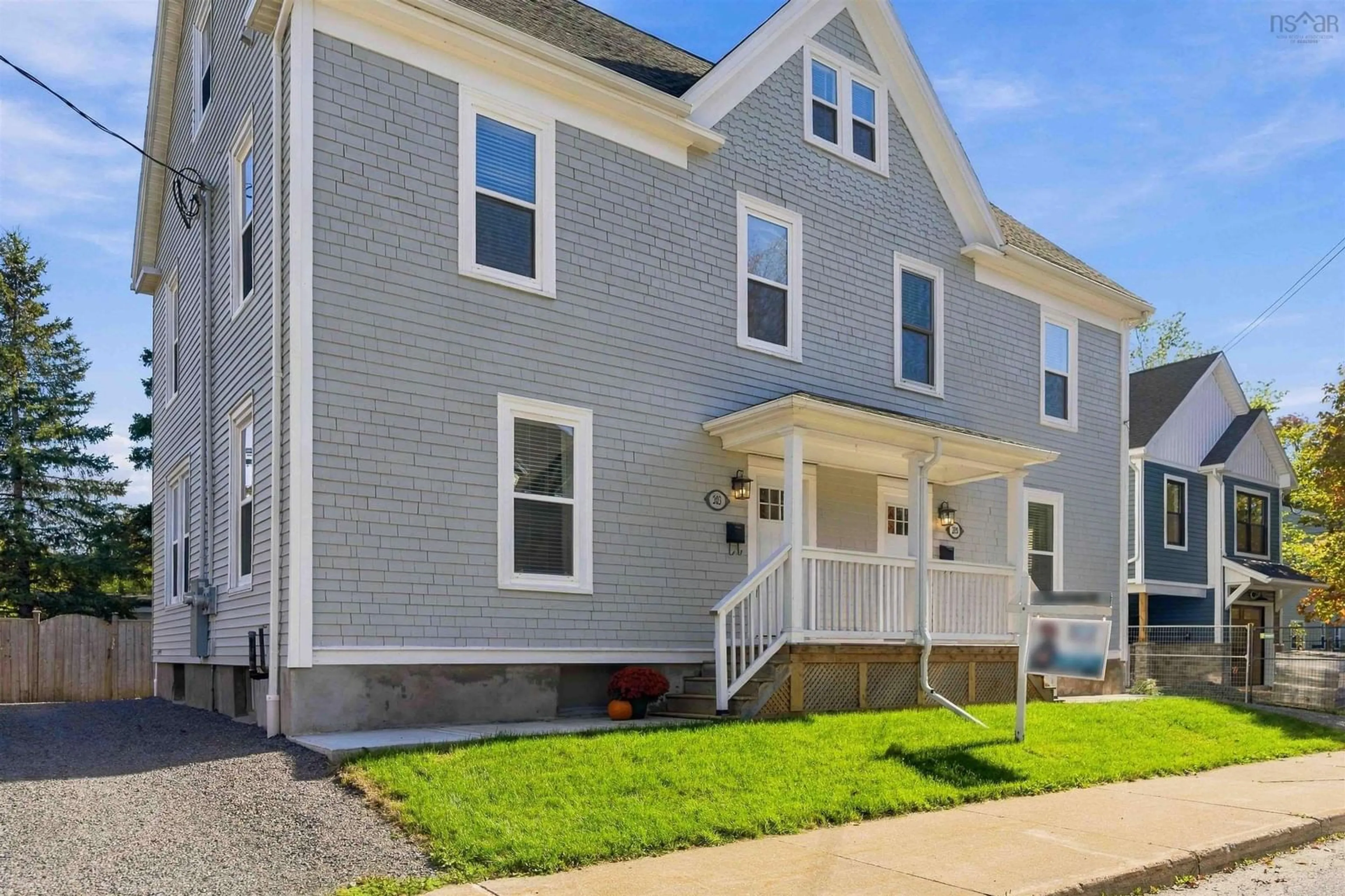 Home with vinyl exterior material, street for 203/205 Gray St, Windsor Nova Scotia B0N 2T0