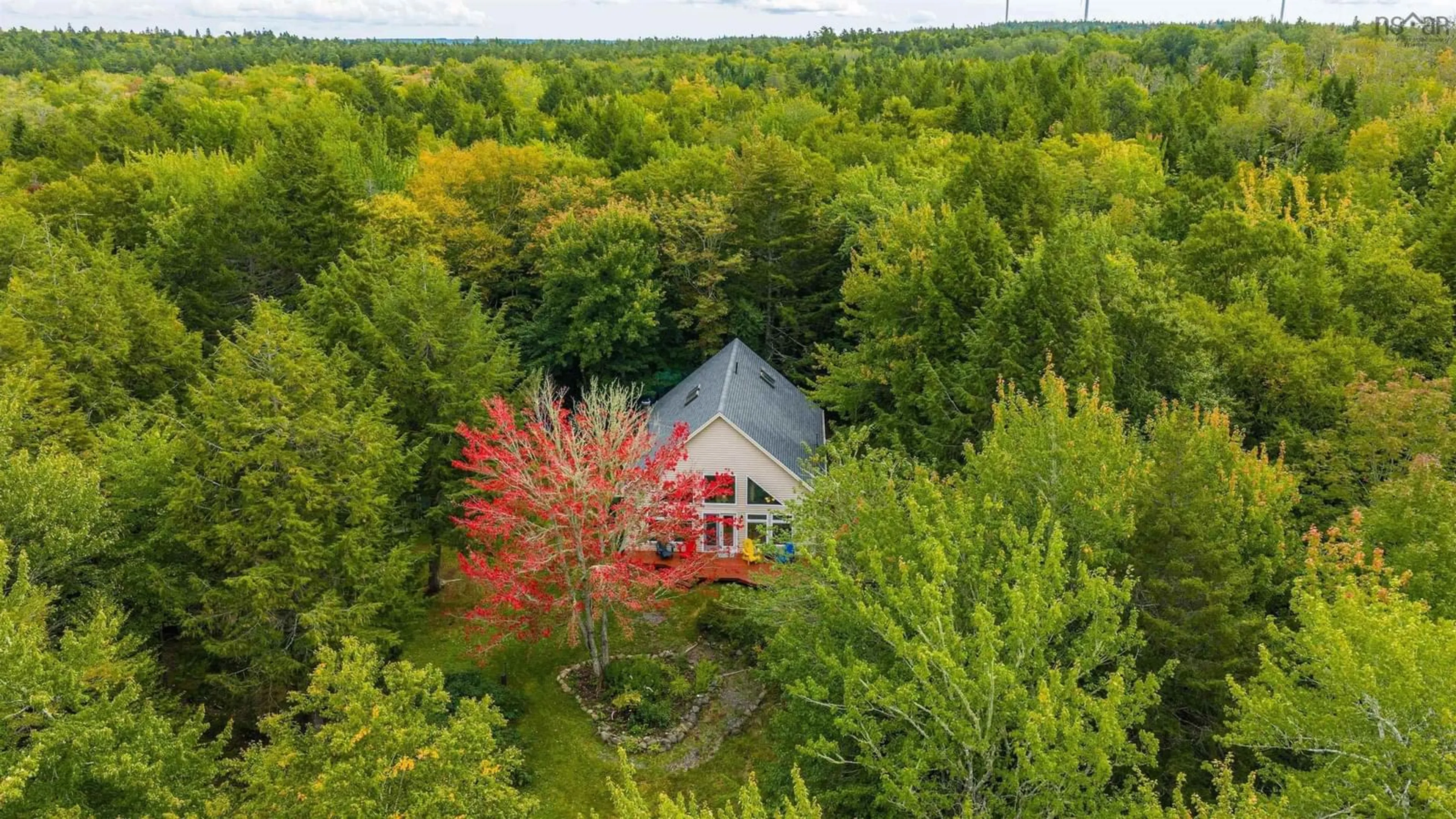 A pic from outside/outdoor area/front of a property/back of a property/a pic from drone, forest/trees view for 103 Canoe Lake Cove Rd, Leminster Nova Scotia B0N 2T0