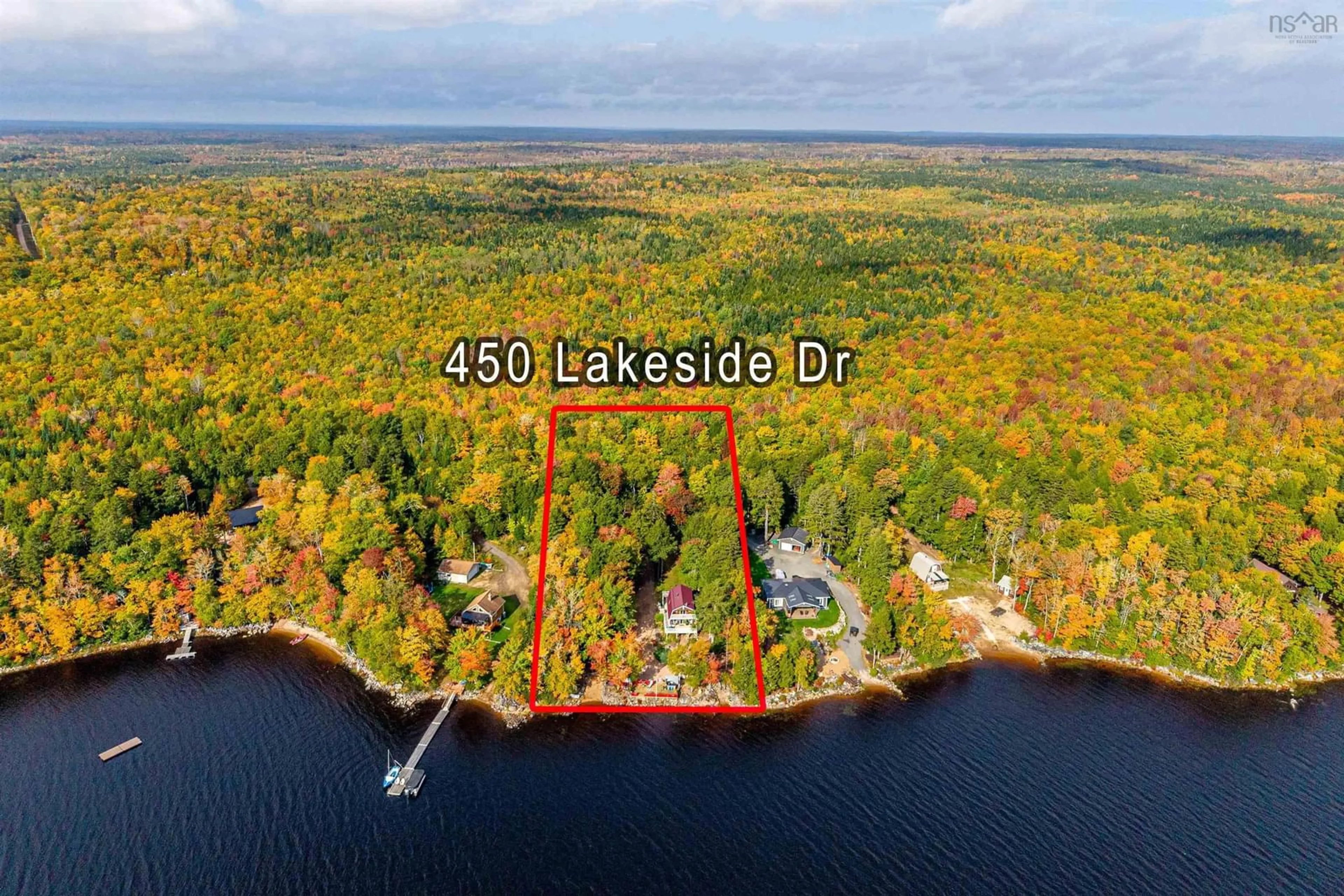 A pic from outside/outdoor area/front of a property/back of a property/a pic from drone, water/lake/river/ocean view for 450 Lakeside Dr, Springfield Nova Scotia B0R 1H0