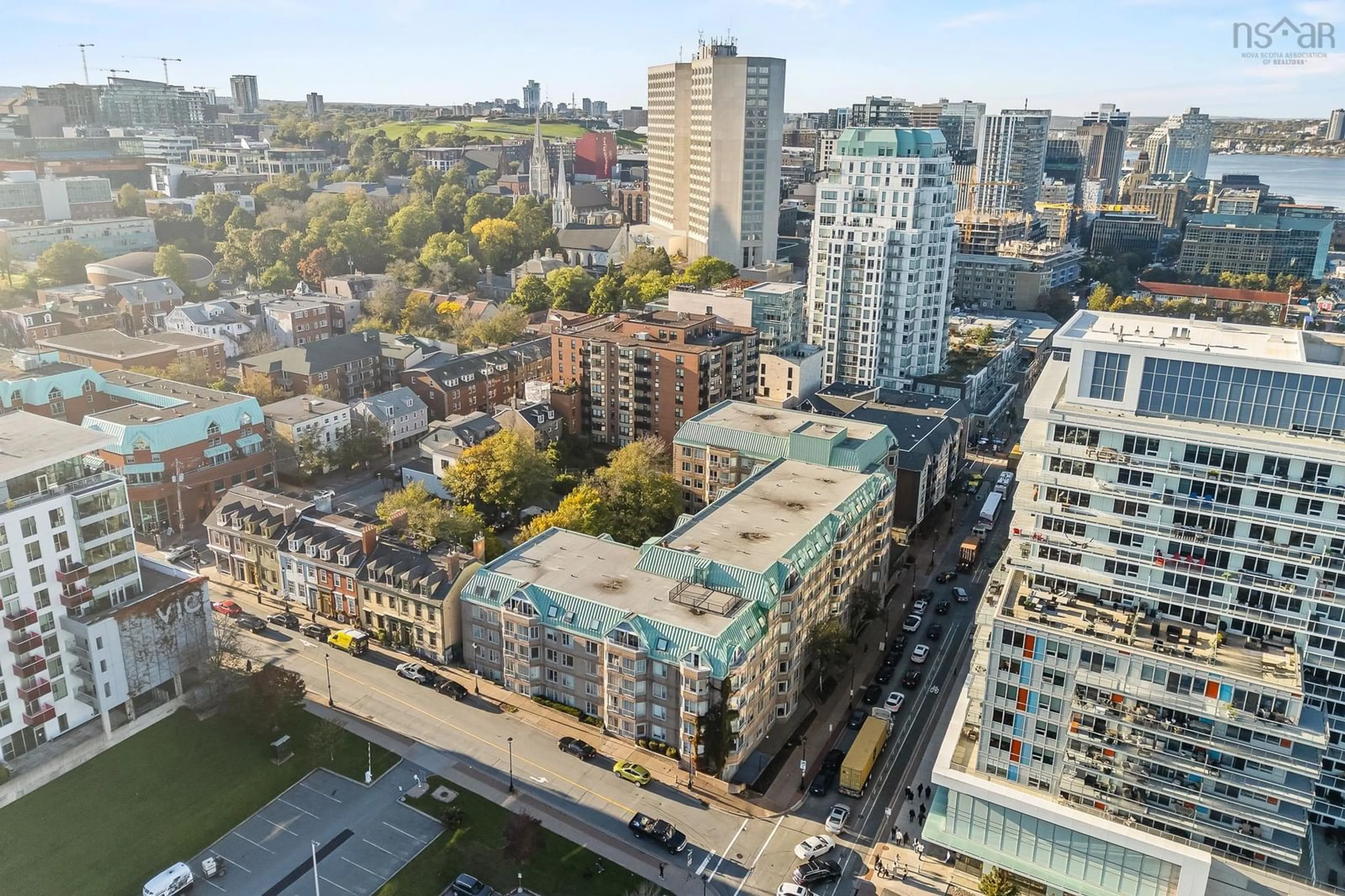 A pic from outside/outdoor area/front of a property/back of a property/a pic from drone, city buildings view from balcony for 1326 Lower Water St #416, Halifax Nova Scotia B3J 3R3