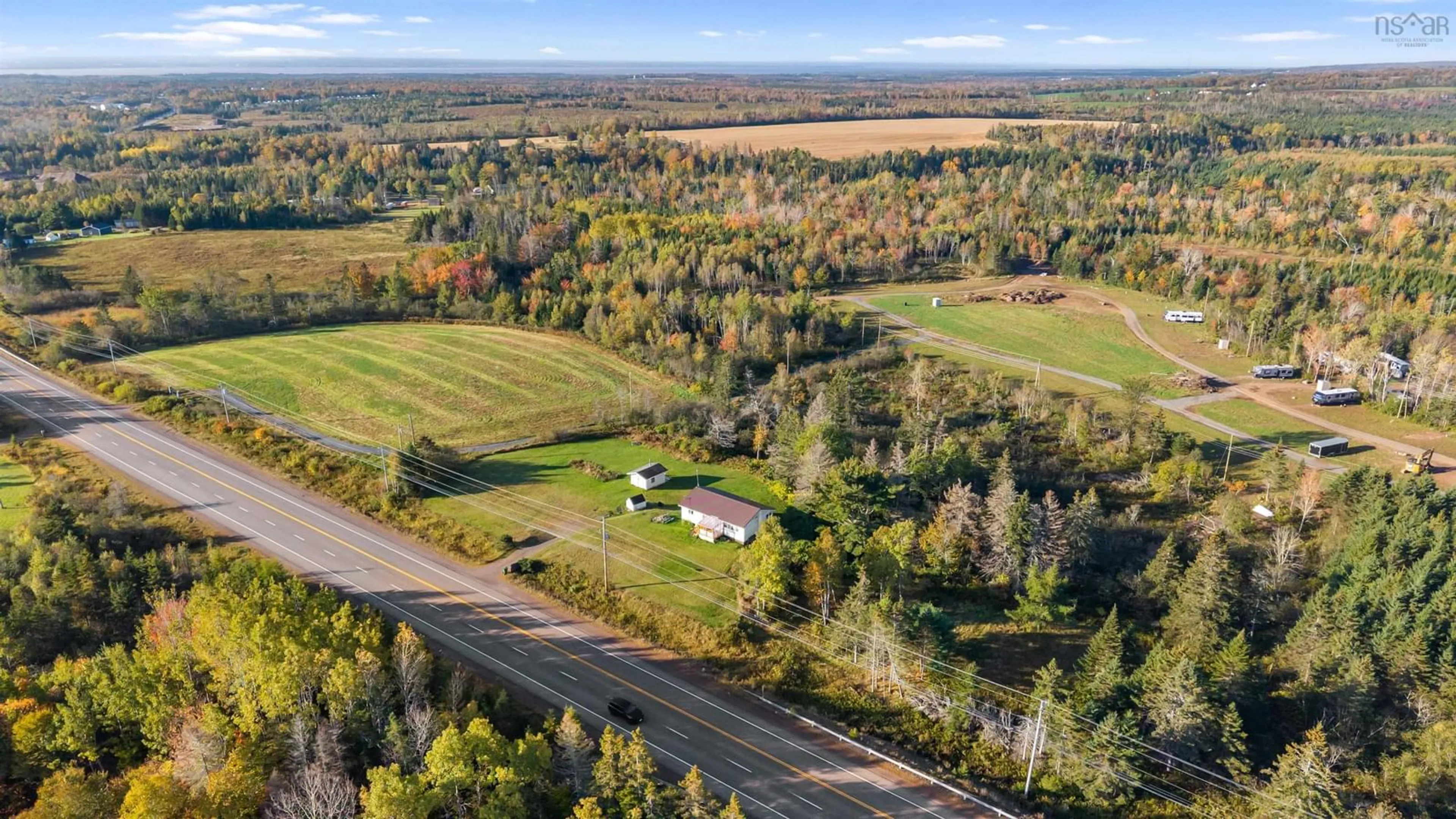 A pic from outside/outdoor area/front of a property/back of a property/a pic from drone, forest/trees view for 2180 Highway 4, Folly Mountain Nova Scotia B0M 1G0