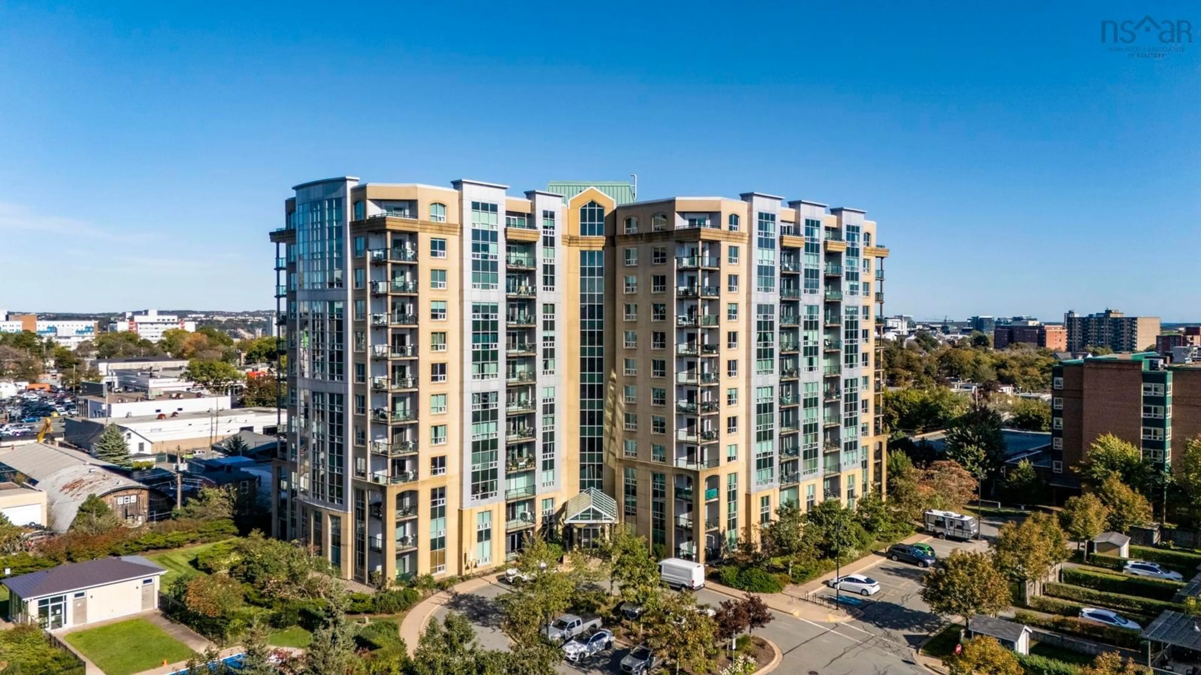 A pic from outside/outdoor area/front of a property/back of a property/a pic from drone, city buildings view from balcony for #505 - 2677 Gladstone St, Halifax Nova Scotia B3K 0A3