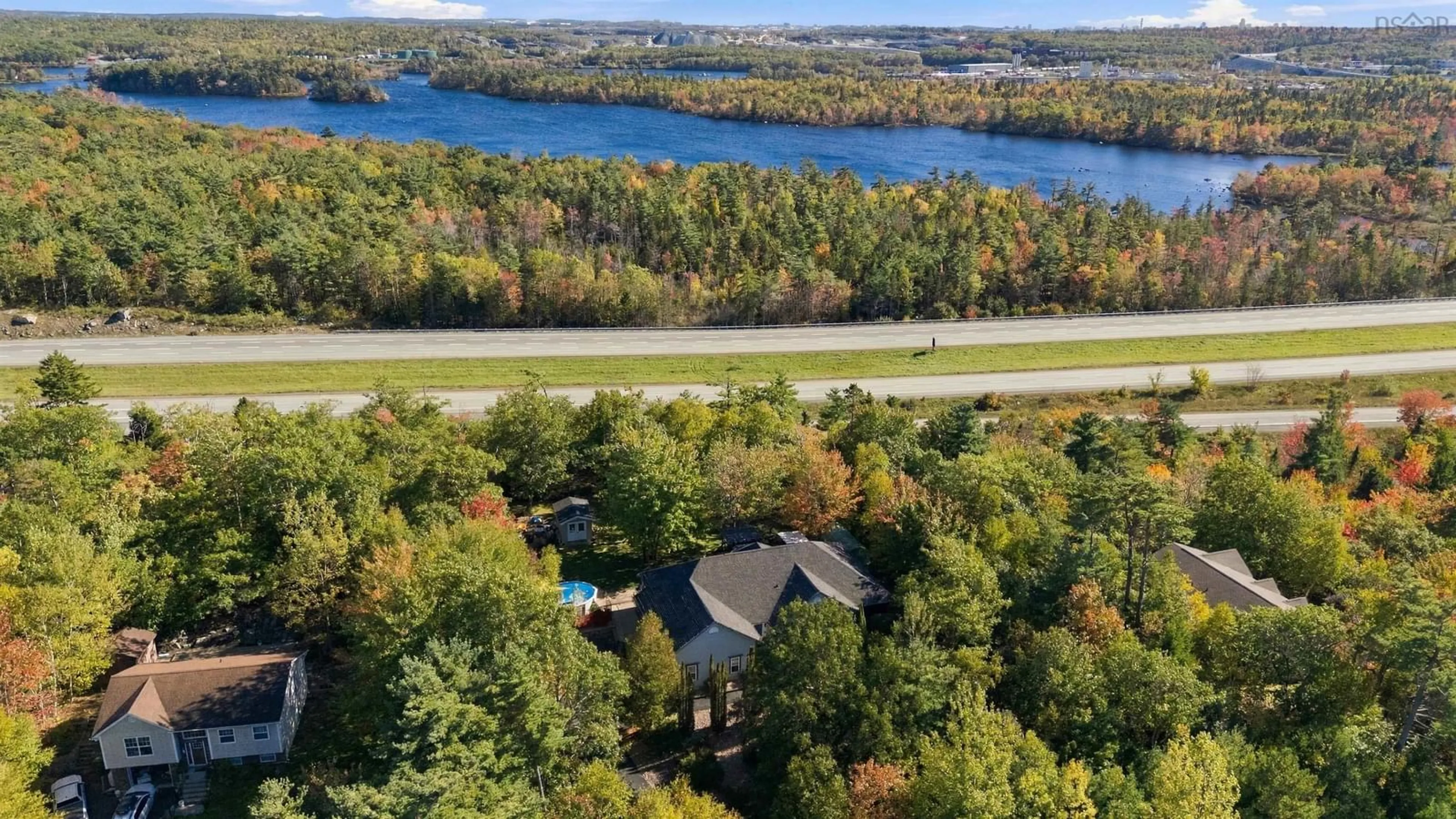 A pic from outside/outdoor area/front of a property/back of a property/a pic from drone, water/lake/river/ocean view for 44 Brackstone Crt, Lower Sackville Nova Scotia B4C 4G5