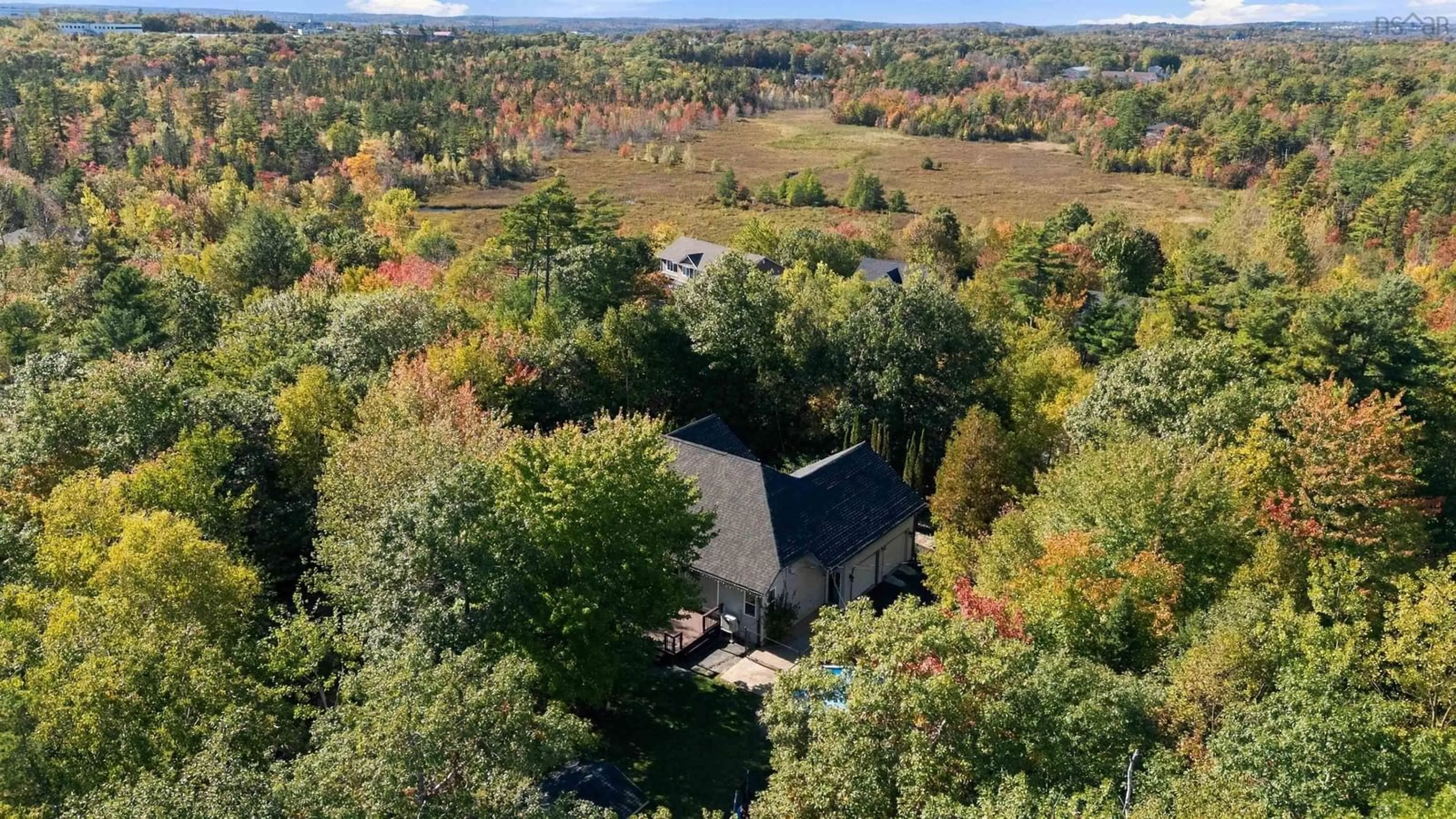 A pic from outside/outdoor area/front of a property/back of a property/a pic from drone, forest/trees view for 44 Brackstone Crt, Lower Sackville Nova Scotia B4C 4G5