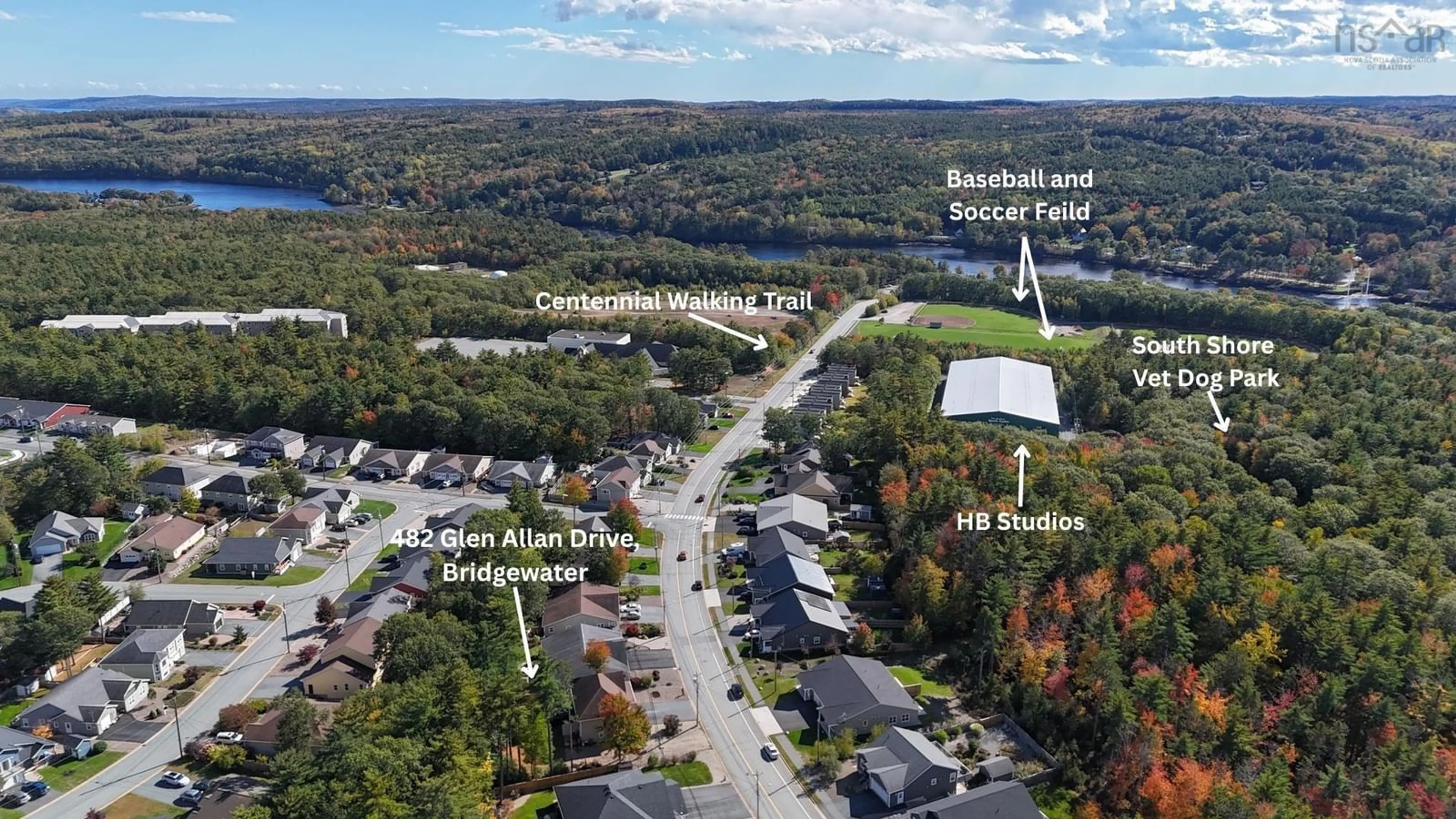 A pic from outside/outdoor area/front of a property/back of a property/a pic from drone, street for 482 Glen Allan Dr, Bridgewater Nova Scotia B4V 0B1