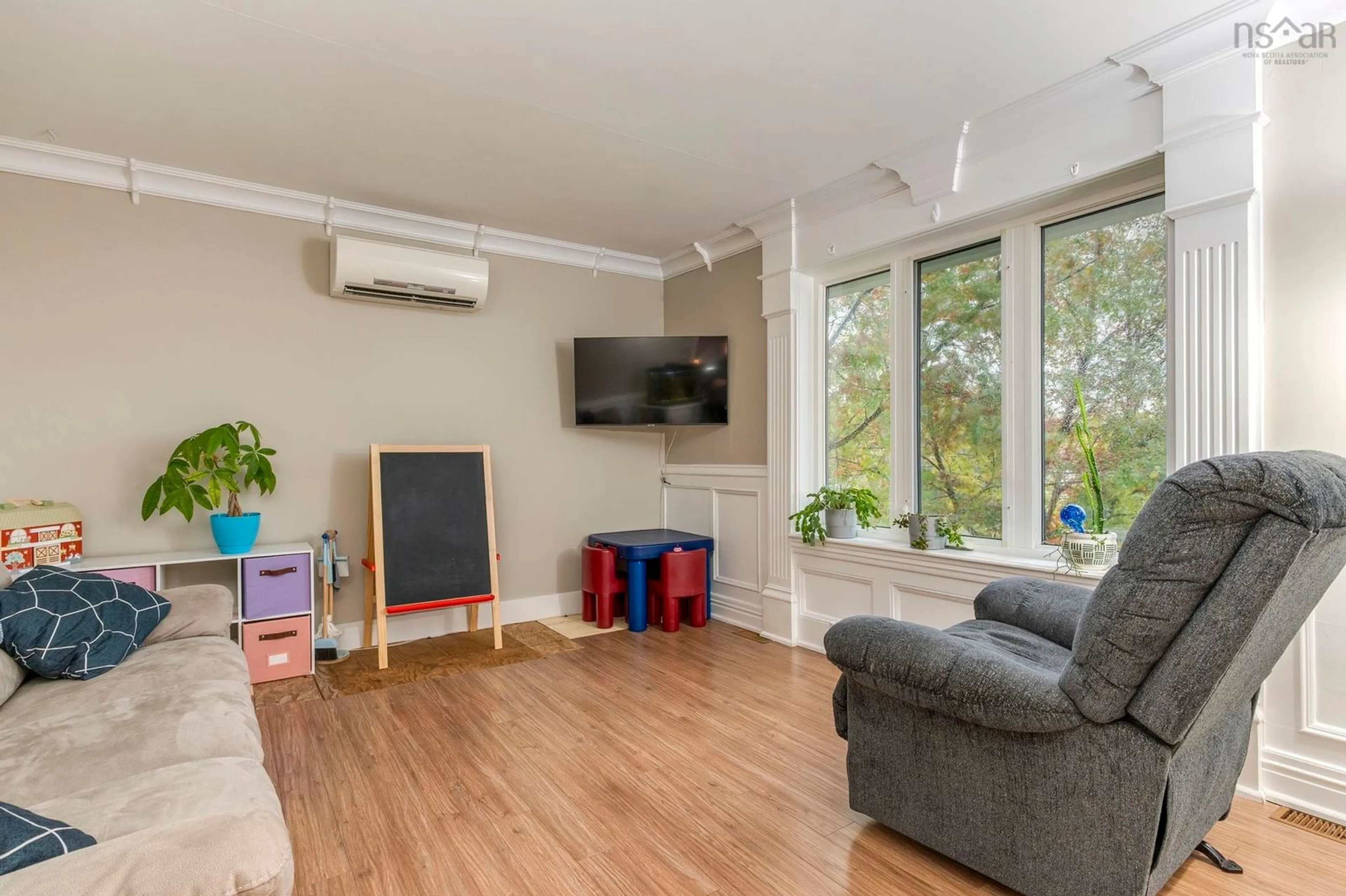 Living room with furniture, wood/laminate floor for 608 Windsor Junction Rd, Windsor Junction Nova Scotia B2T 1G1