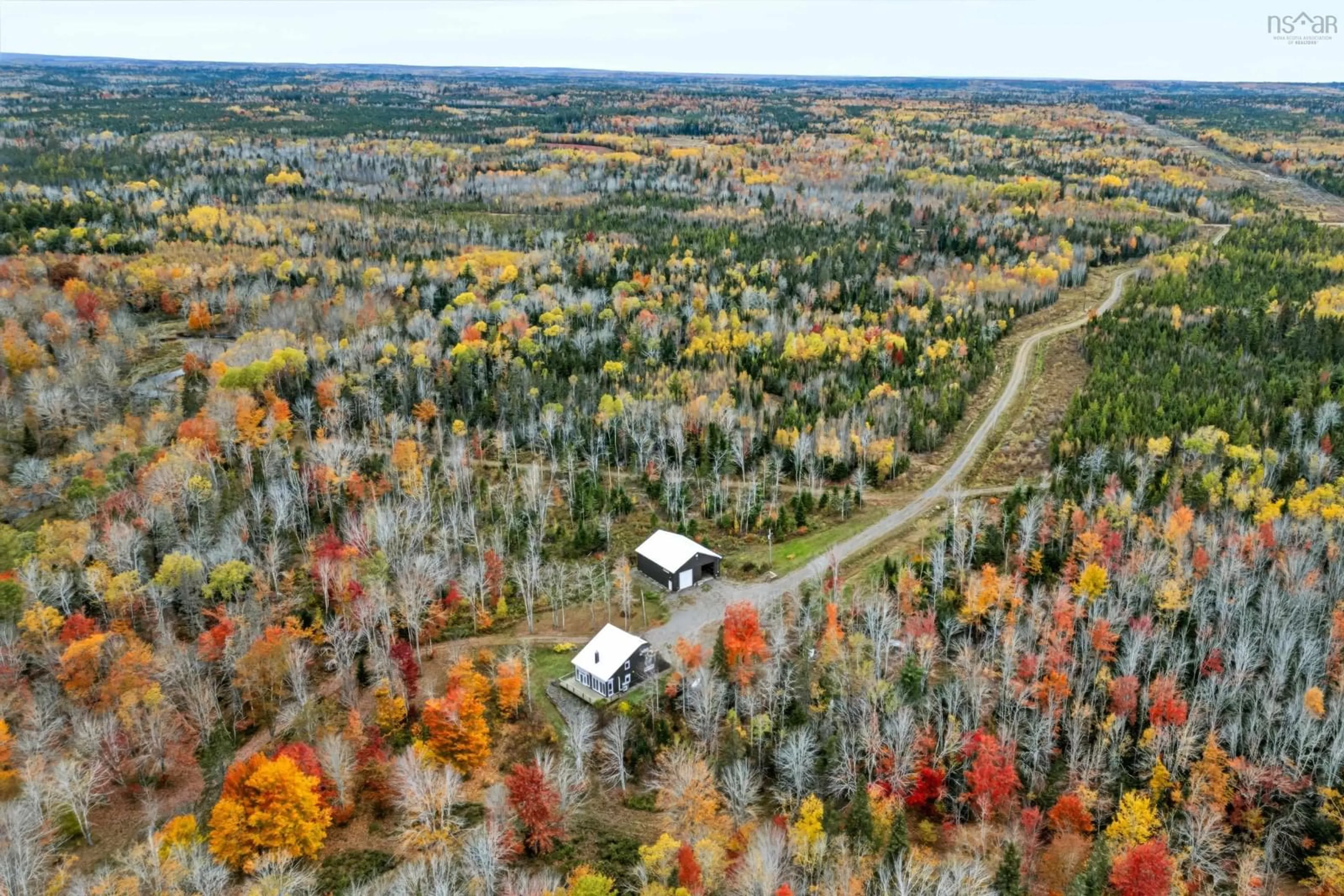 A pic from outside/outdoor area/front of a property/back of a property/a pic from drone, forest/trees view for 148 Palmer Rd, West Wentworth Nova Scotia B0M 2A0