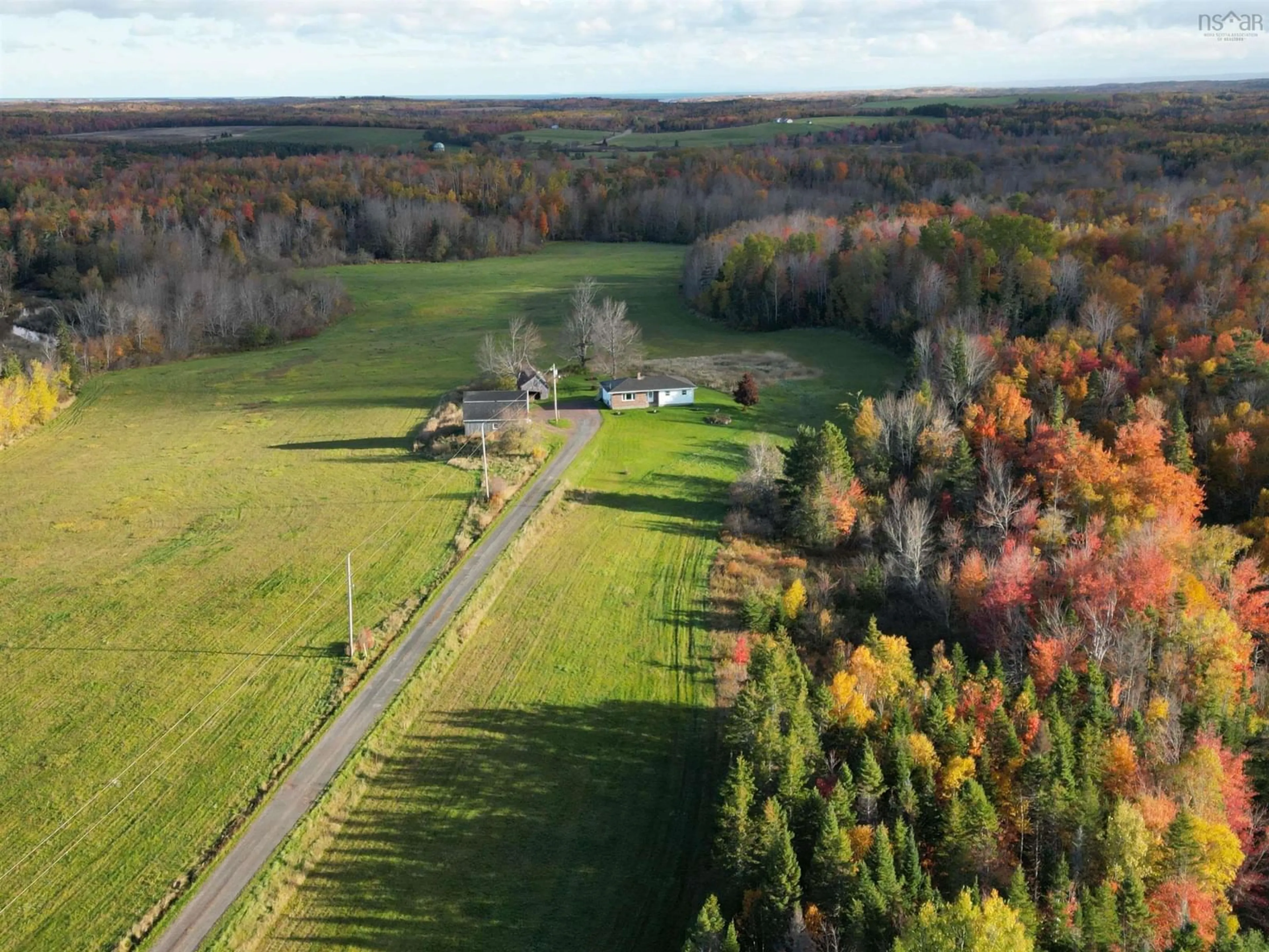 A pic from outside/outdoor area/front of a property/back of a property/a pic from drone, forest/trees view for 329 Meadow Green Road, St Andrew's Nova Scotia B0H 1X0