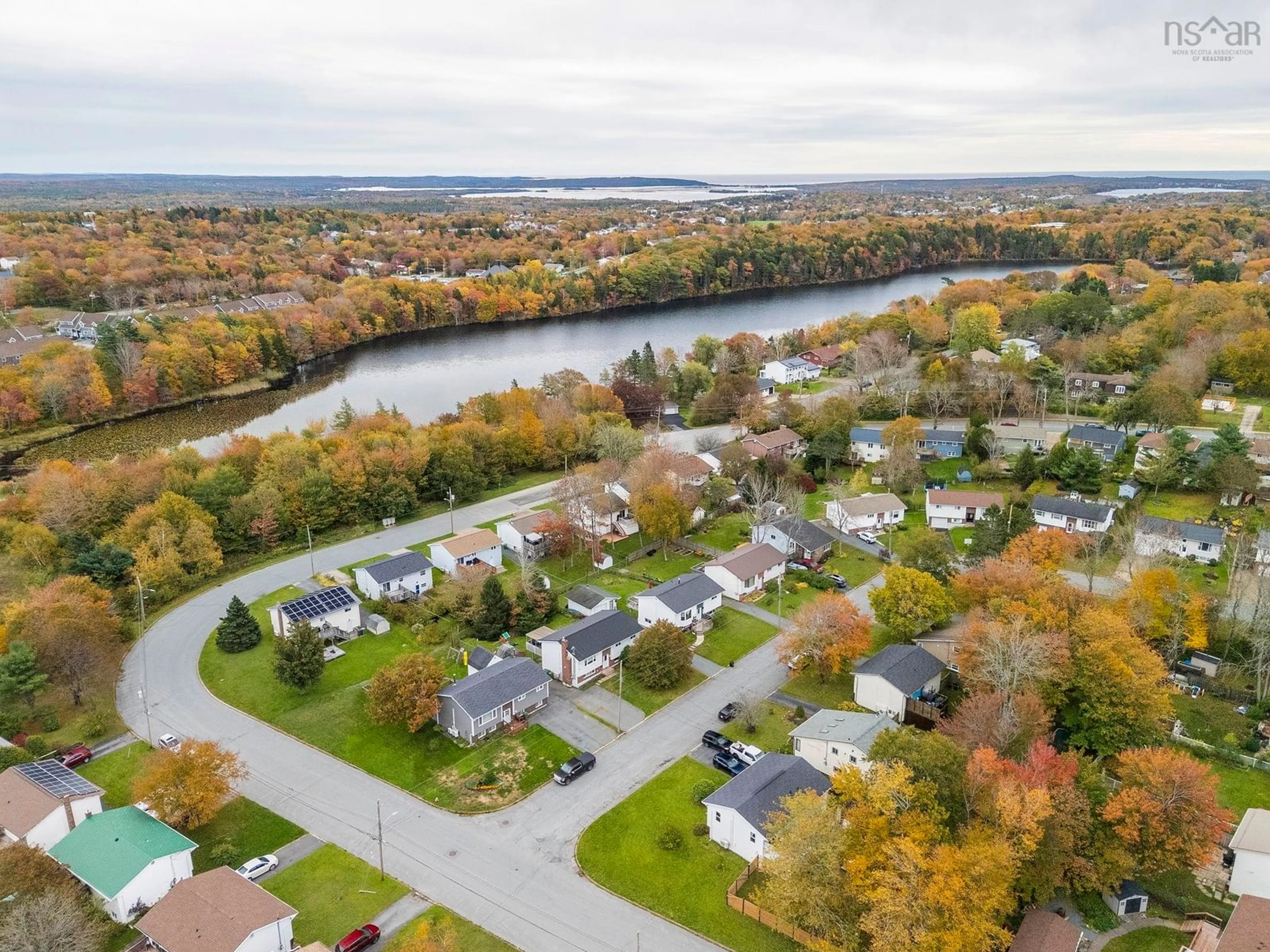 A pic from outside/outdoor area/front of a property/back of a property/a pic from drone, water/lake/river/ocean view for 34 Nausett Cres, Dartmouth Nova Scotia B2W 5A3