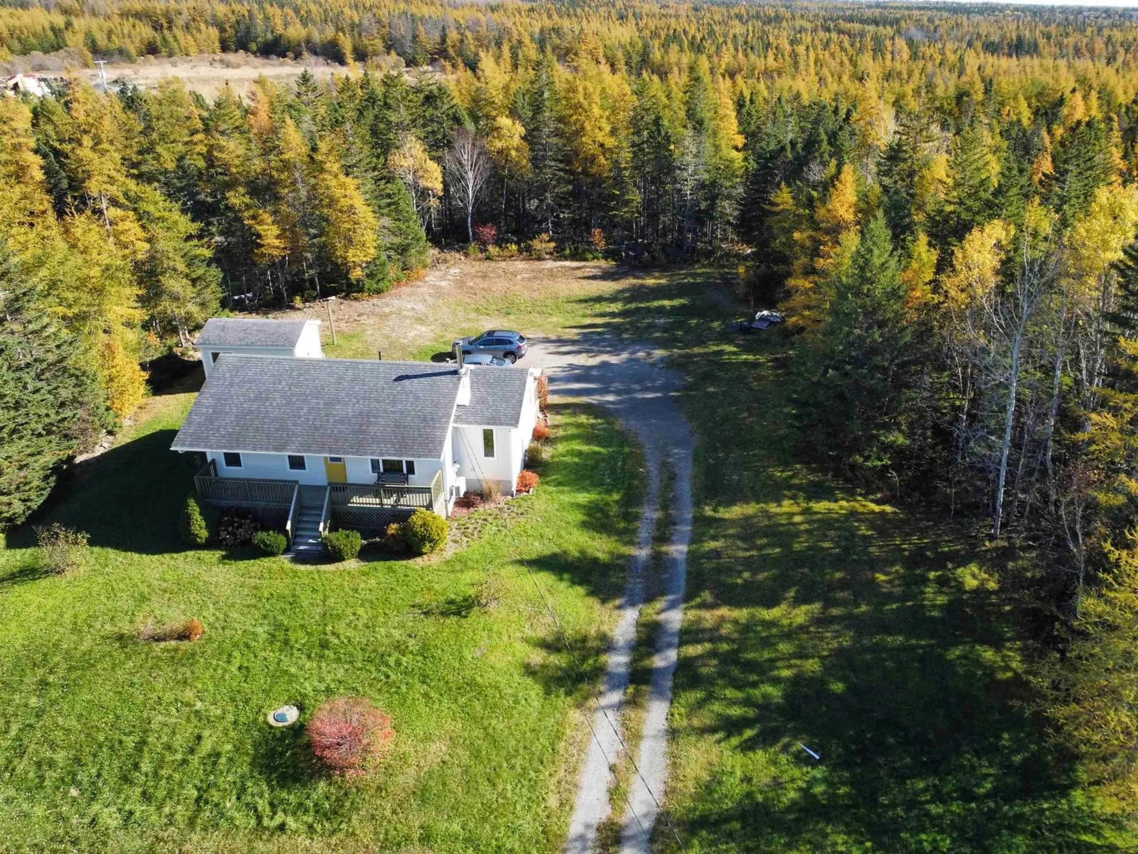 A pic from outside/outdoor area/front of a property/back of a property/a pic from drone, forest/trees view for 1619 Gabarus Hwy, Sydney Nova Scotia B1L 1E8
