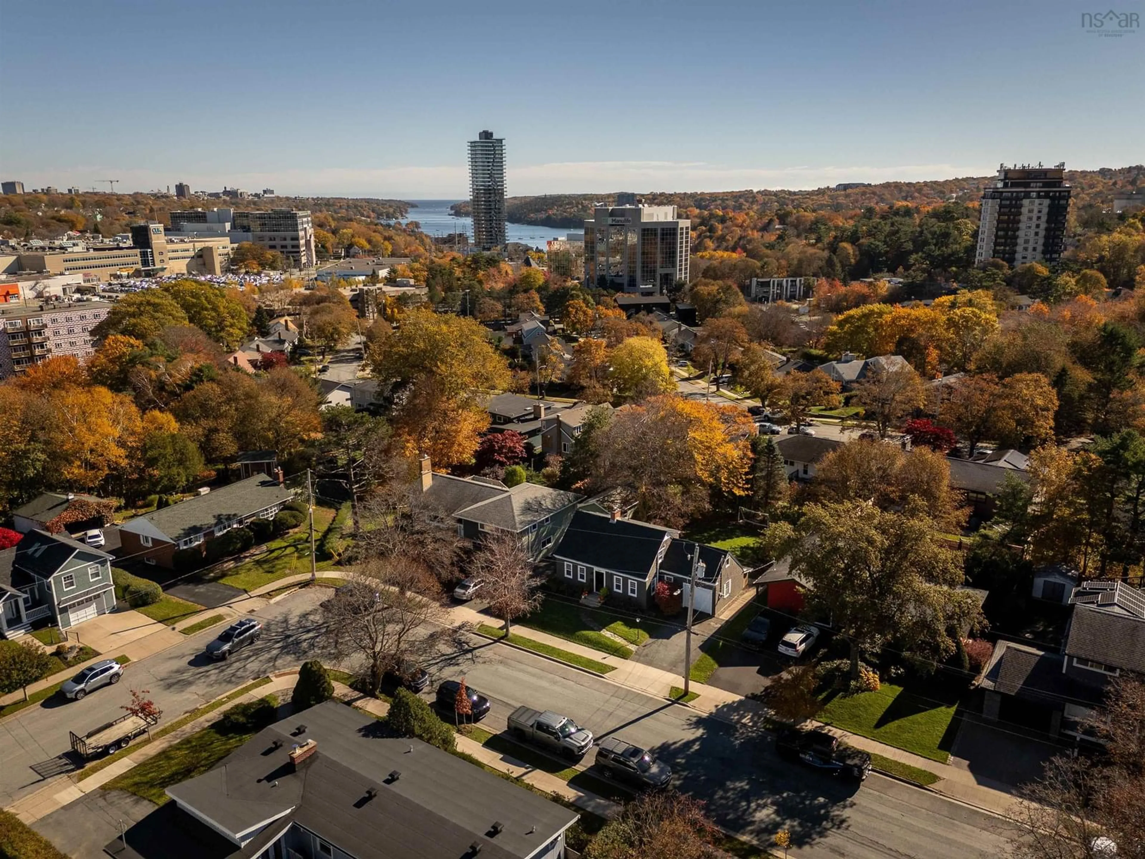 A pic from outside/outdoor area/front of a property/back of a property/a pic from drone, city buildings view from balcony for 7042 Royal Pine Ave, Halifax Nova Scotia B3L 2G1