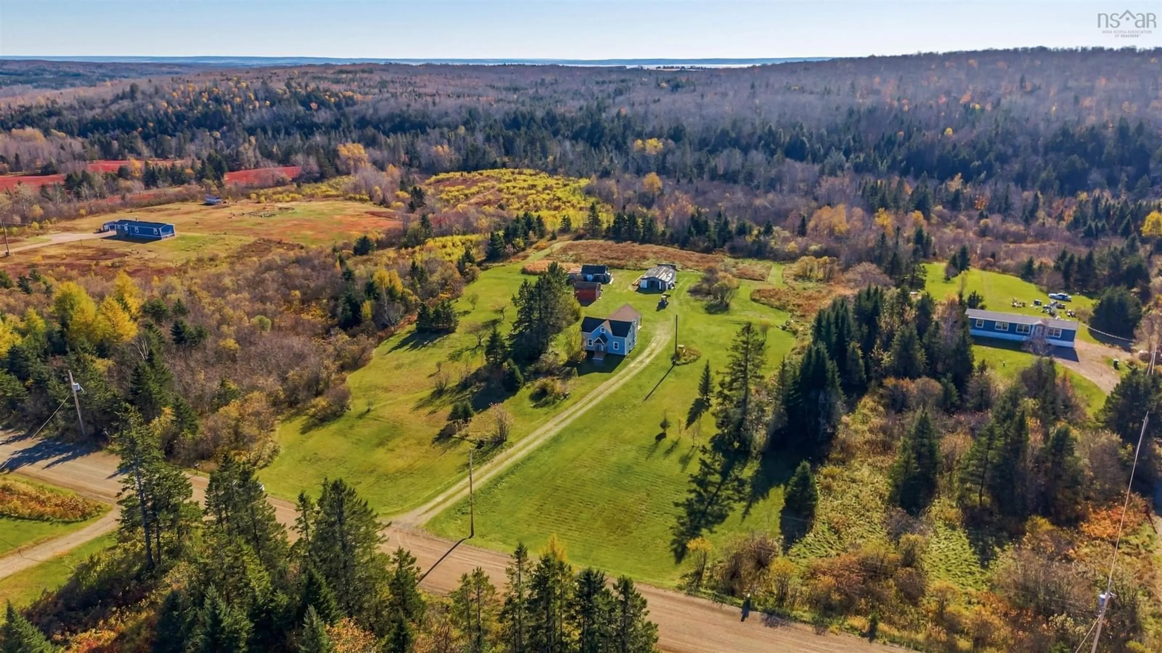 A pic from outside/outdoor area/front of a property/back of a property/a pic from drone, forest/trees view for 3668 Mines Bass River Rd, Lornevale Nova Scotia B0G 1M0