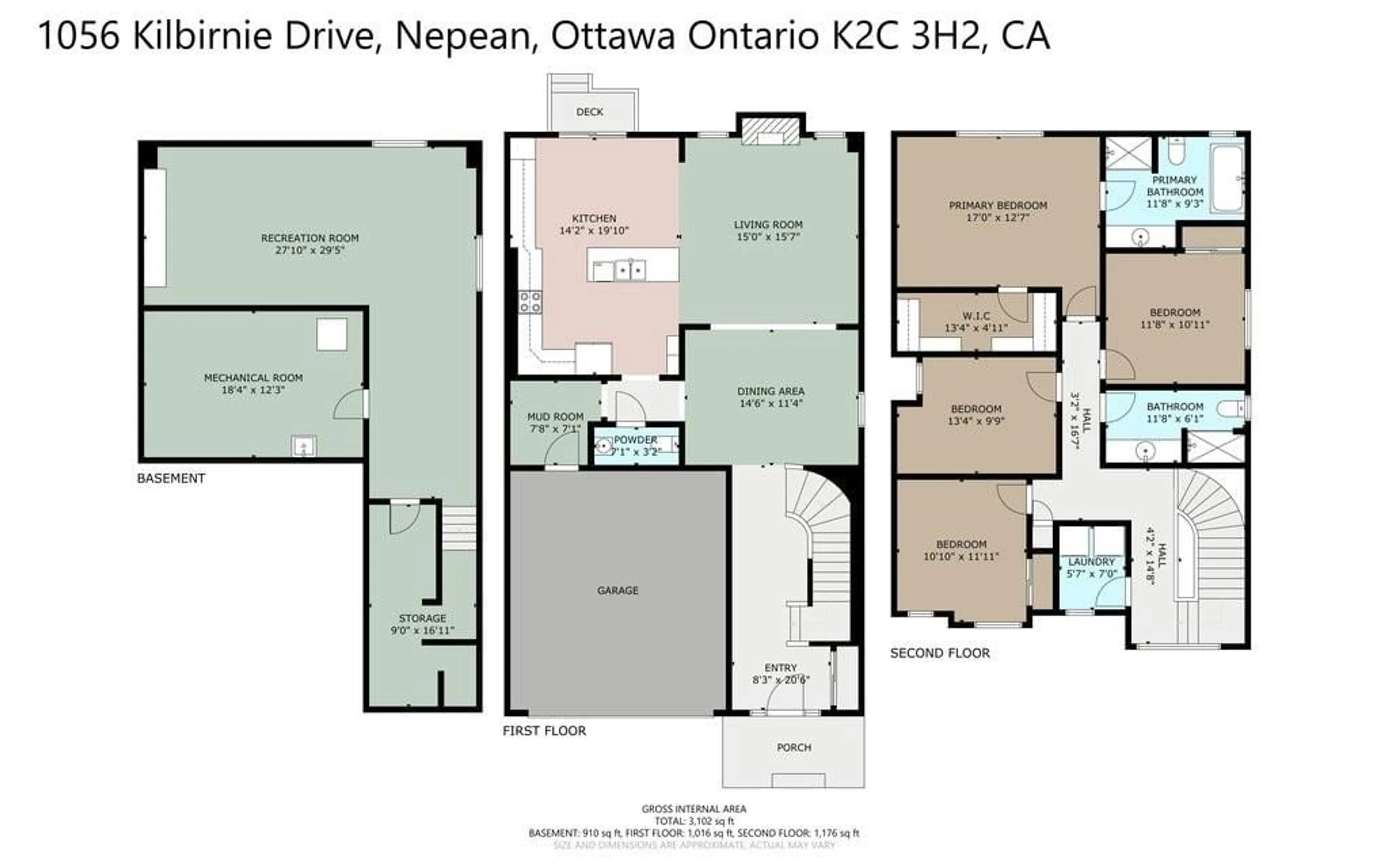 Floor plan for 1056 KILBIRNIE Dr, Ottawa Ontario K2J 6S3